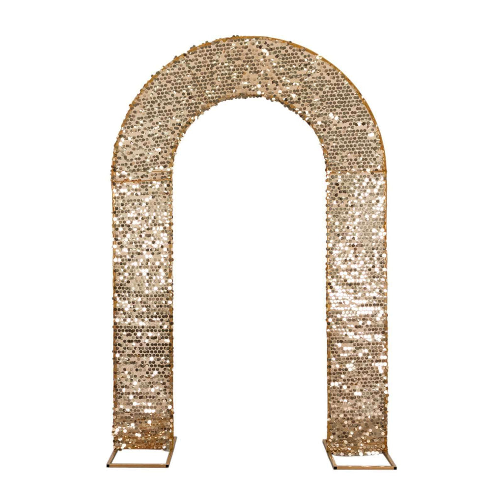 8ft Gold Big Payette Sequin Open Arch Wedding Arch Cover, Sparkly U - Shaped Fitted Backdrop Slipcover - Bell Racket Store