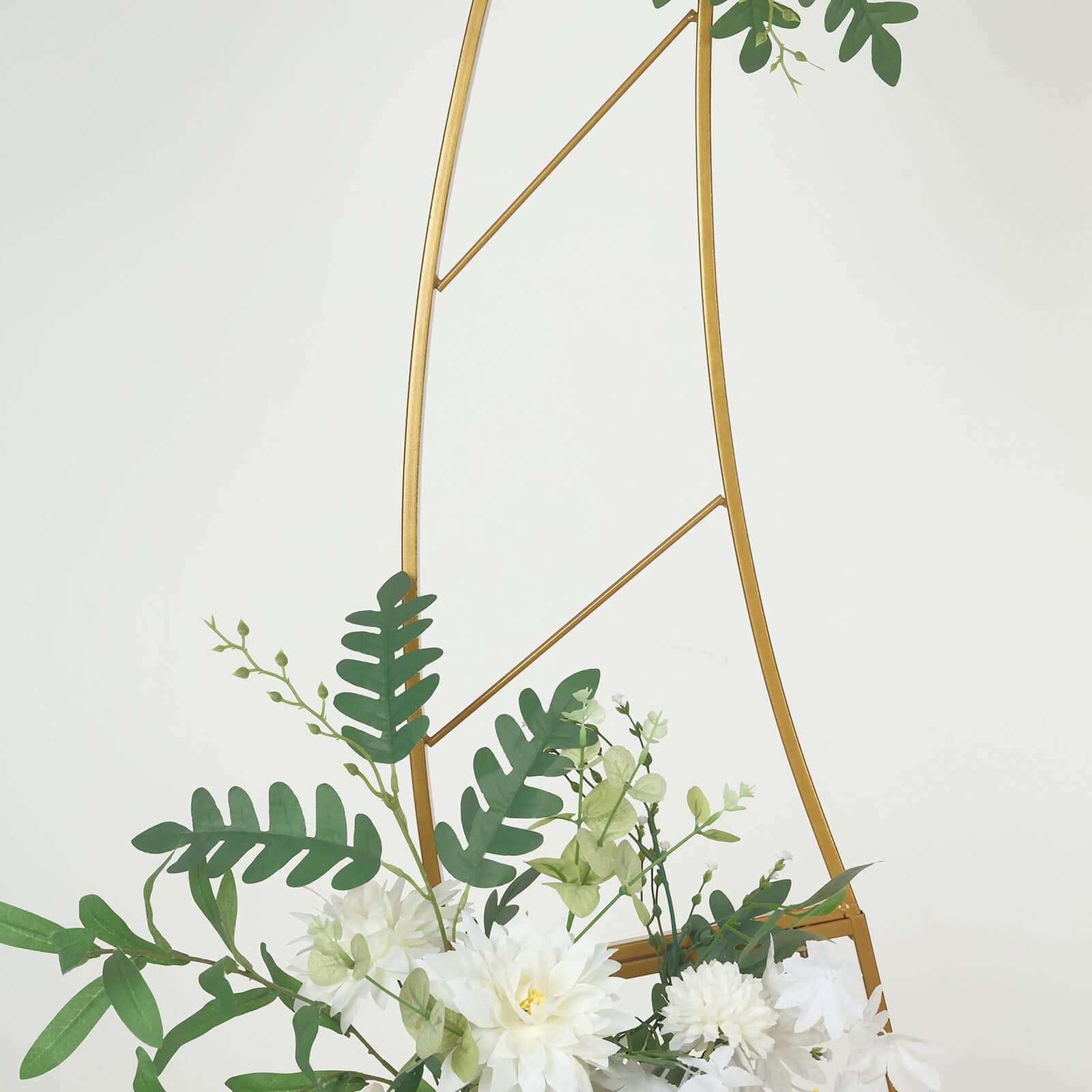 8ft Gold Metal Curved Flower Frame Balloon Arch Stand, Collapsible Wedding Aisle Photo Backdrop With Solid Rectangular Base - Bell Racket Store