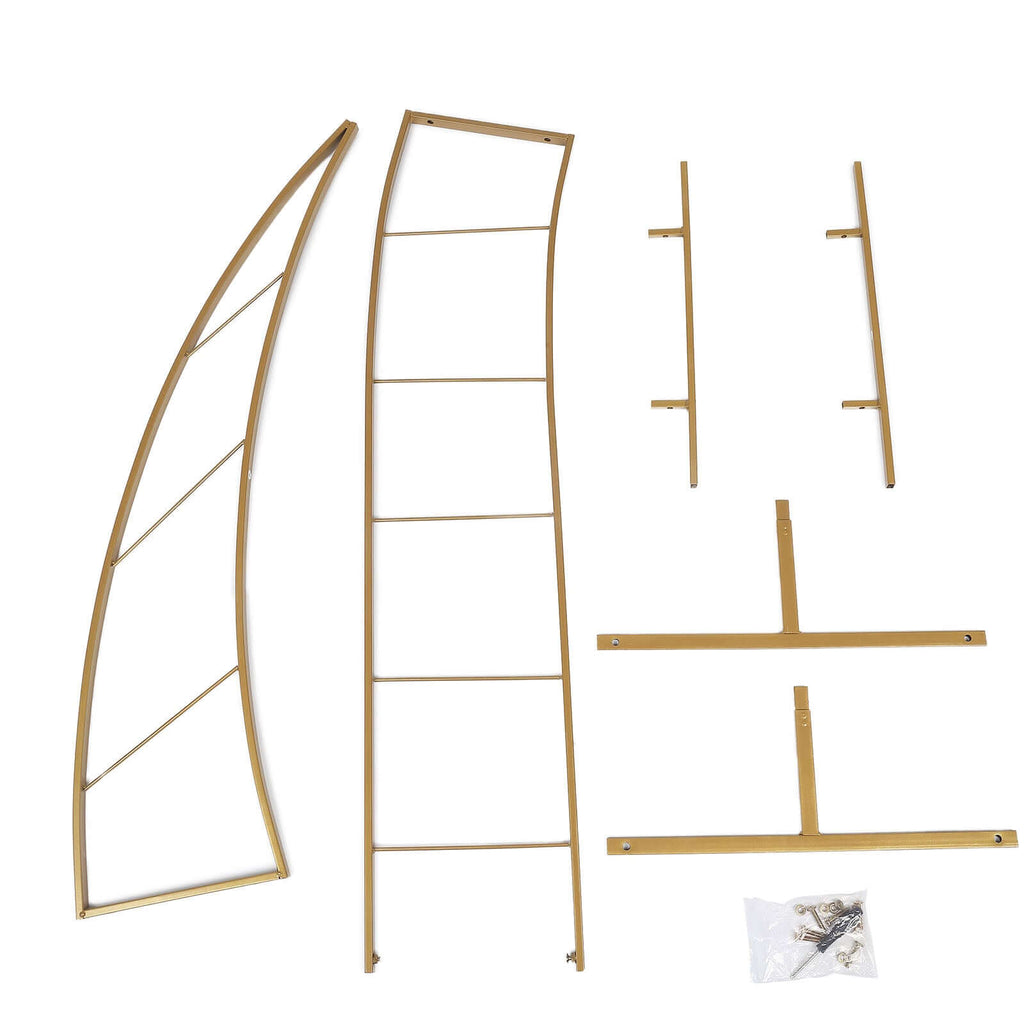 8ft Gold Metal Curved Flower Frame Balloon Arch Stand, Collapsible Wedding Aisle Photo Backdrop With Solid Rectangular Base - Bell Racket Store