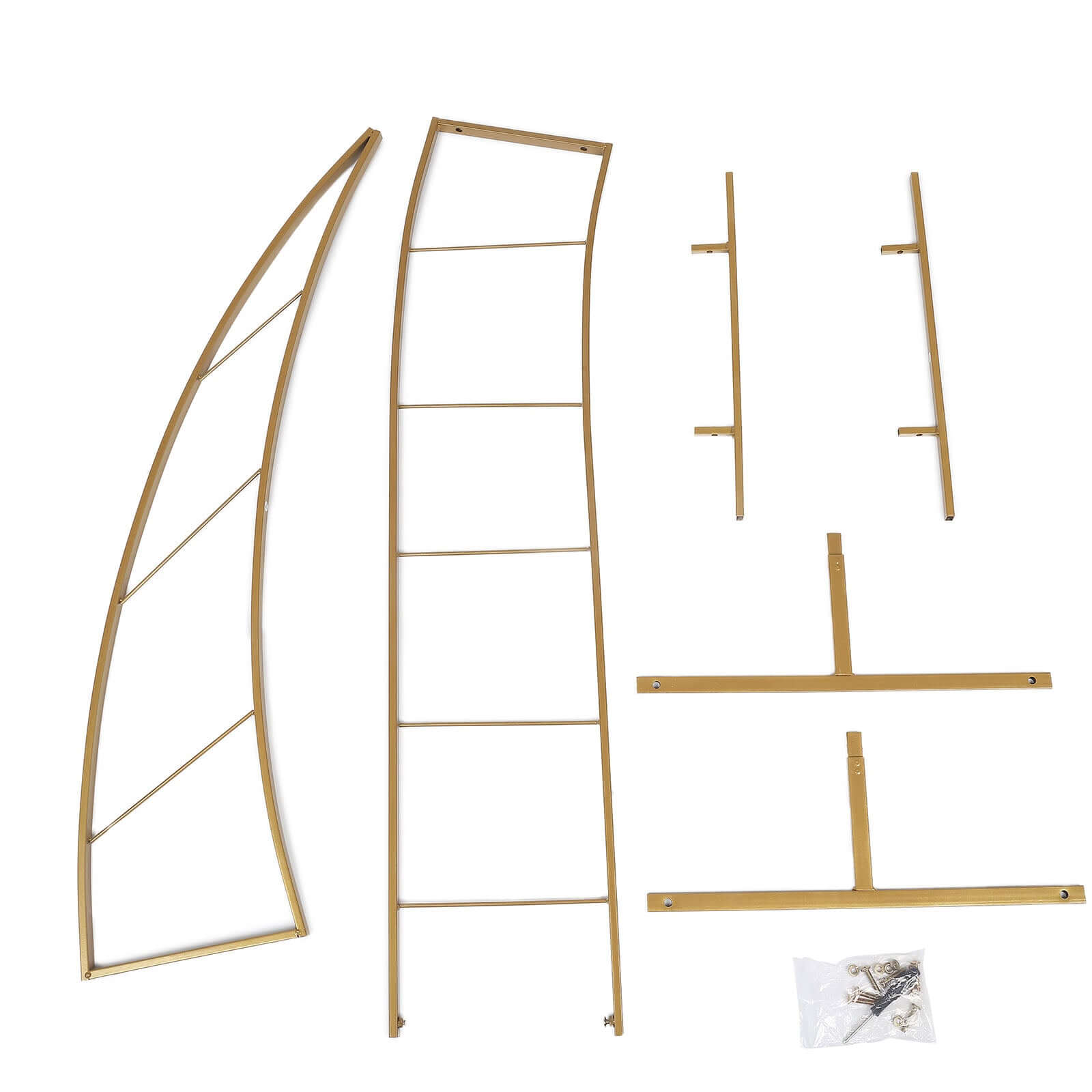 8ft Gold Metal Curved Flower Frame Balloon Arch Stand, Collapsible Wedding Aisle Photo Backdrop With Solid Rectangular Base - Bell Racket Store