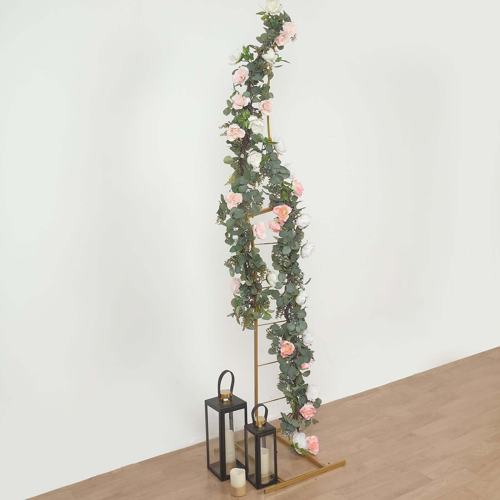 8ft Gold Metal Curved Flower Frame Balloon Arch Stand, Collapsible Wedding Aisle Photo Backdrop With Solid Rectangular Base - Bell Racket Store