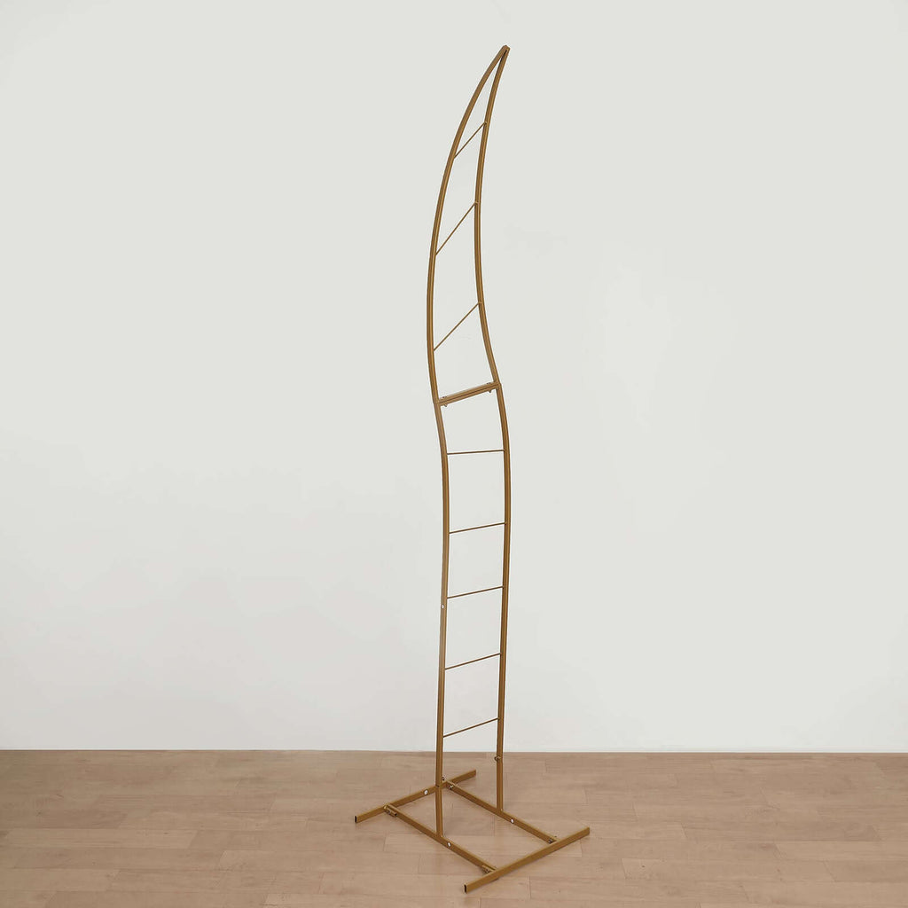 8ft Gold Metal Curved Flower Frame Balloon Arch Stand, Collapsible Wedding Aisle Photo Backdrop With Solid Rectangular Base - Bell Racket Store