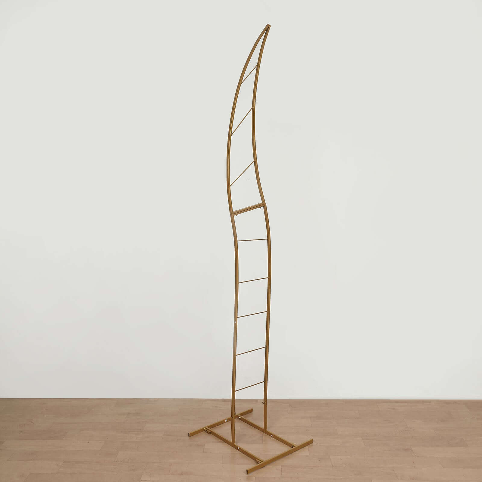 8ft Gold Metal Curved Flower Frame Balloon Arch Stand, Collapsible Wedding Aisle Photo Backdrop With Solid Rectangular Base - Bell Racket Store