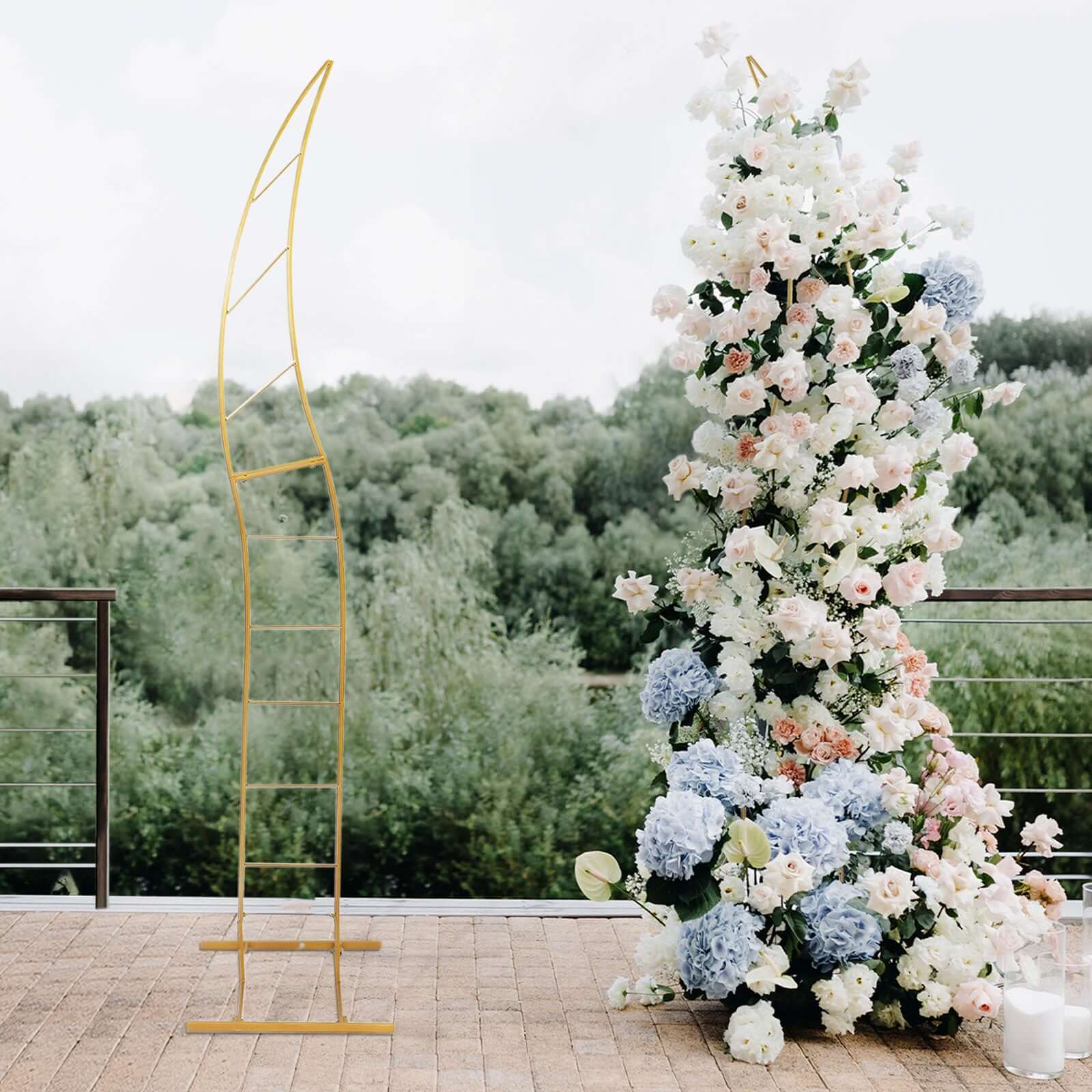 8ft Gold Metal Curved Flower Frame Balloon Arch Stand, Collapsible Wedding Aisle Photo Backdrop With Solid Rectangular Base - Bell Racket Store