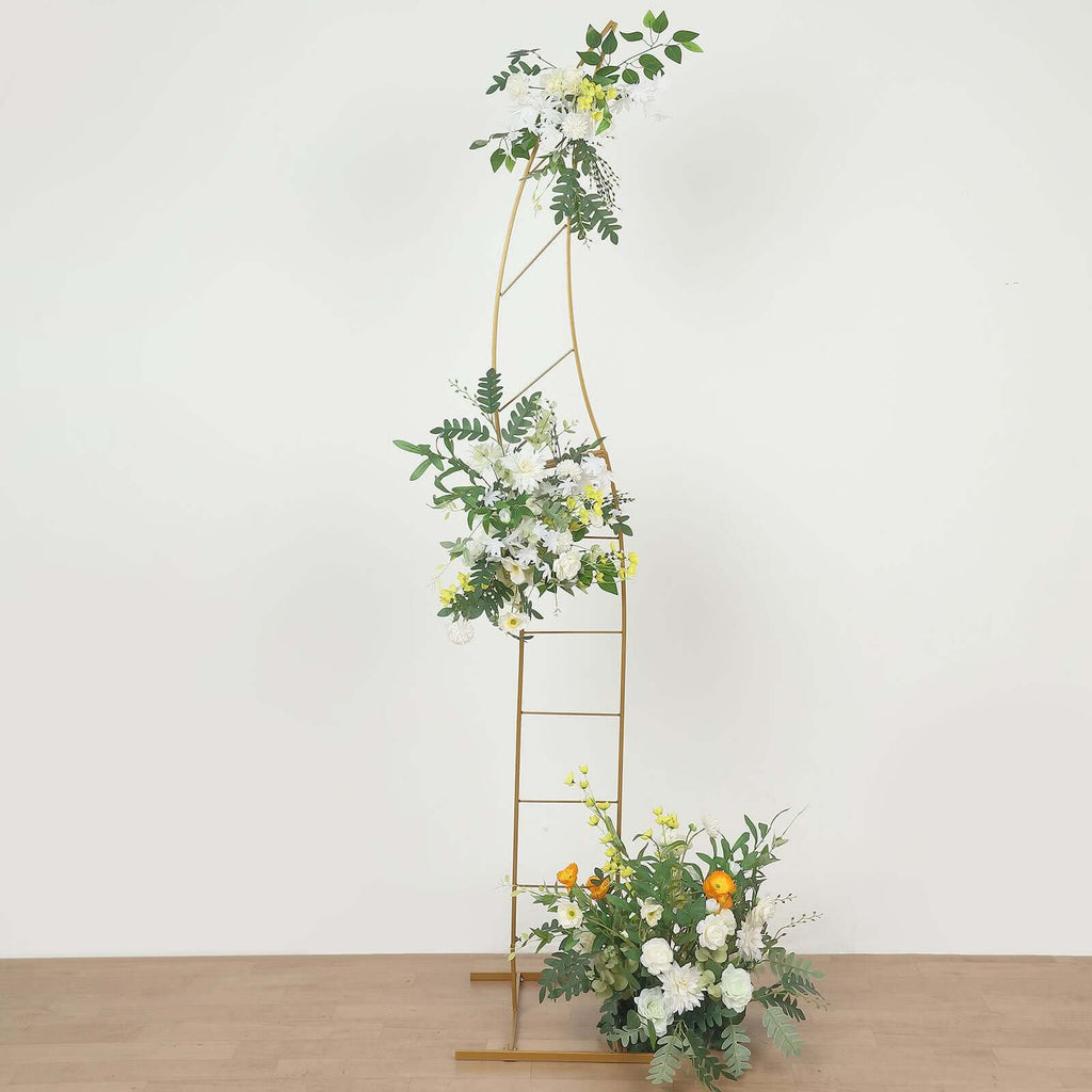 8ft Gold Metal Curved Flower Frame Balloon Arch Stand, Collapsible Wedding Aisle Photo Backdrop With Solid Rectangular Base - Bell Racket Store