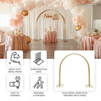 8ft Gold Metal Dome Wedding Arch, Heavy - Duty Backdrop Stand 3D Floral Balloon Frame - Bell Racket Store