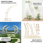 8ft Gold Metal Half Crescent Moon Wedding Arbor Frame, Curved Design Arch Flower Balloon Stand - Bell Racket Store