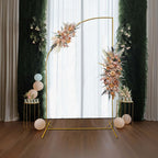 8ft Gold Metal Half Moon Floral Frame Wedding Arbor Stand, Chiara Backdrop Display Arch - Bell Racket Store