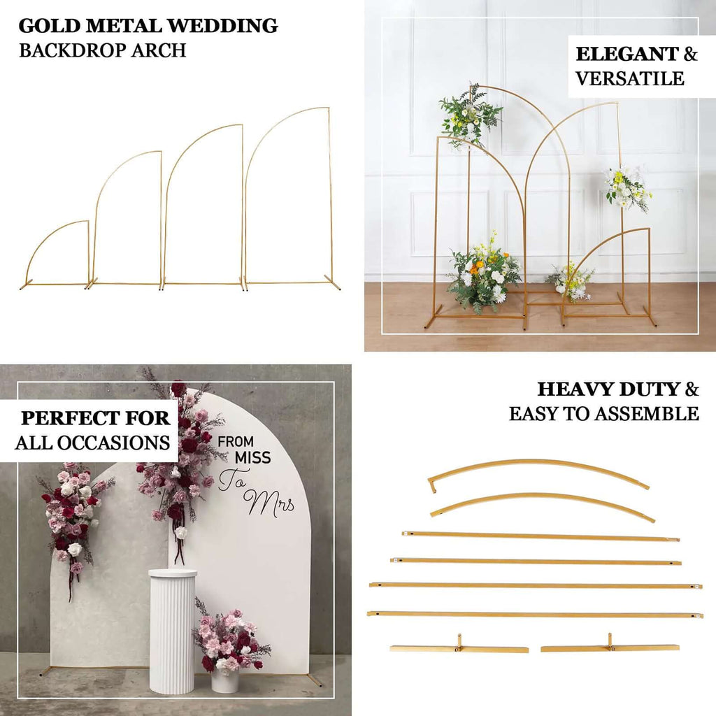 8ft Gold Metal Half Moon Floral Frame Wedding Arbor Stand, Chiara Backdrop Display Arch - Bell Racket Store