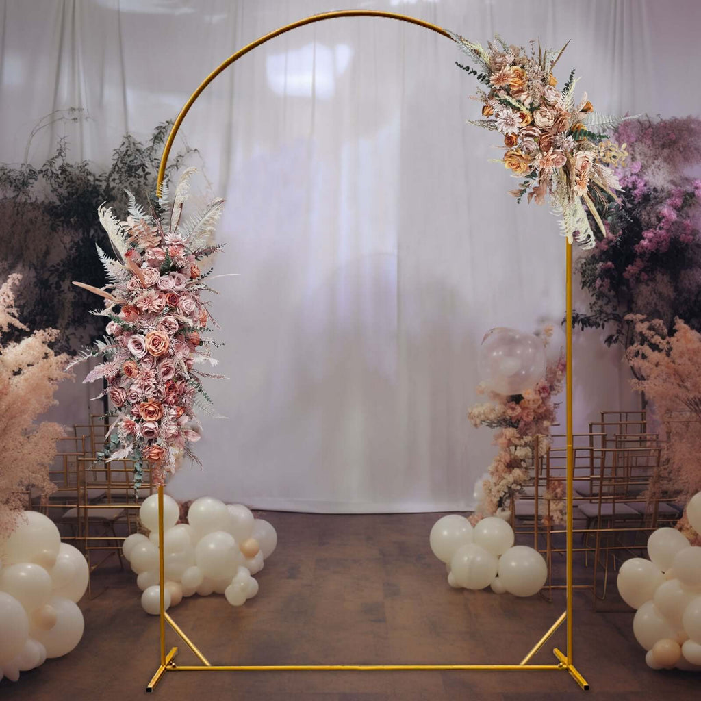 8ft Gold Metal Wedding Arch Chiara Backdrop Stand Floral Display Frame With Round Top - Bell Racket Store