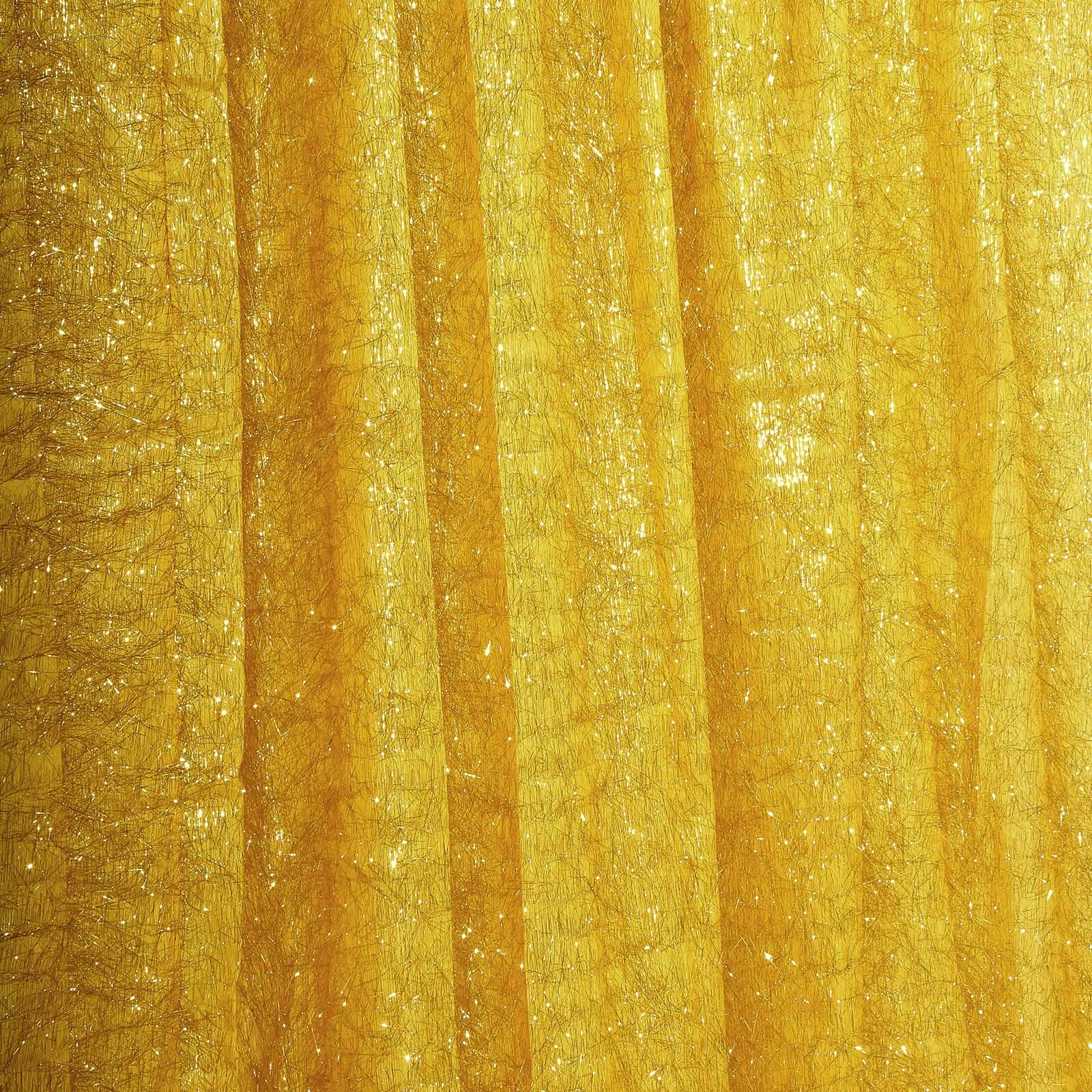 8ft Gold Metallic Fringe Shag Event Drapery Panel, Shimmery Tinsel Polyester Divider Backdrop Curtain - Bell Racket Store