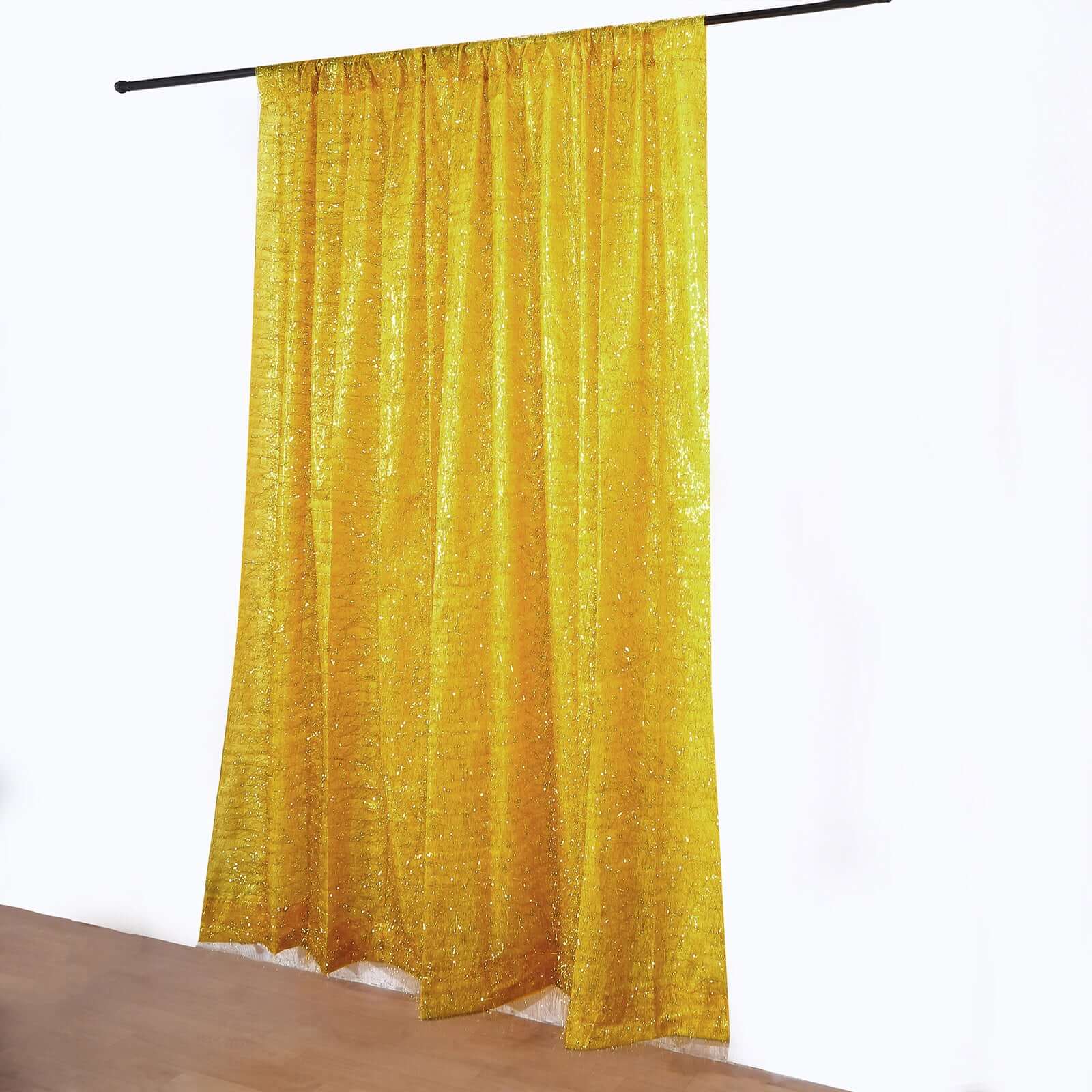 8ft Gold Metallic Fringe Shag Event Drapery Panel, Shimmery Tinsel Polyester Divider Backdrop Curtain - Bell Racket Store