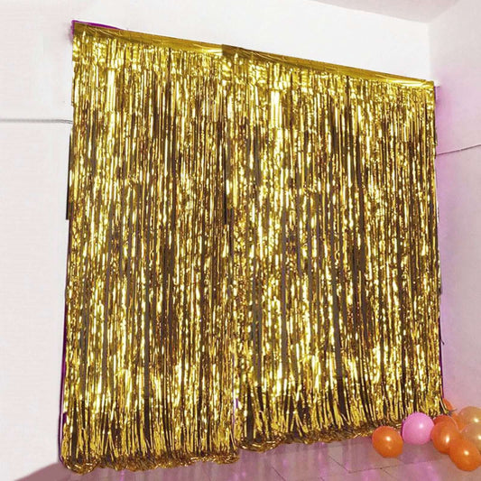 8ft Gold Metallic Tinsel Foil Fringe Doorway Curtain Party Backdrop - NestOCart
