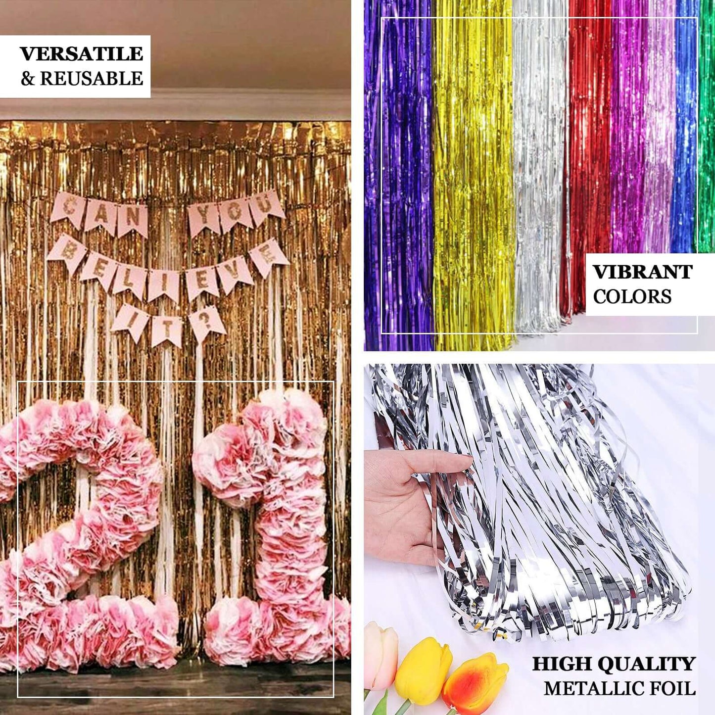 8ft Gold Metallic Tinsel Foil Fringe Doorway Curtain Party Backdrop - NestOCart
