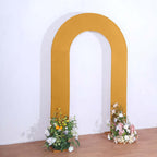 8ft Gold Spandex Fitted Open Arch Wedding Arch Cover, Double - Sided U - Shaped Backdrop Slipcover - Bell Racket Store