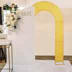 8ft Gold Spandex Fitted U - Shaped Wedding Arch Cover With Shimmer Tinsel Finish, Double - Sided Open Arch Backdrop Slipcover - Bell Racket Store