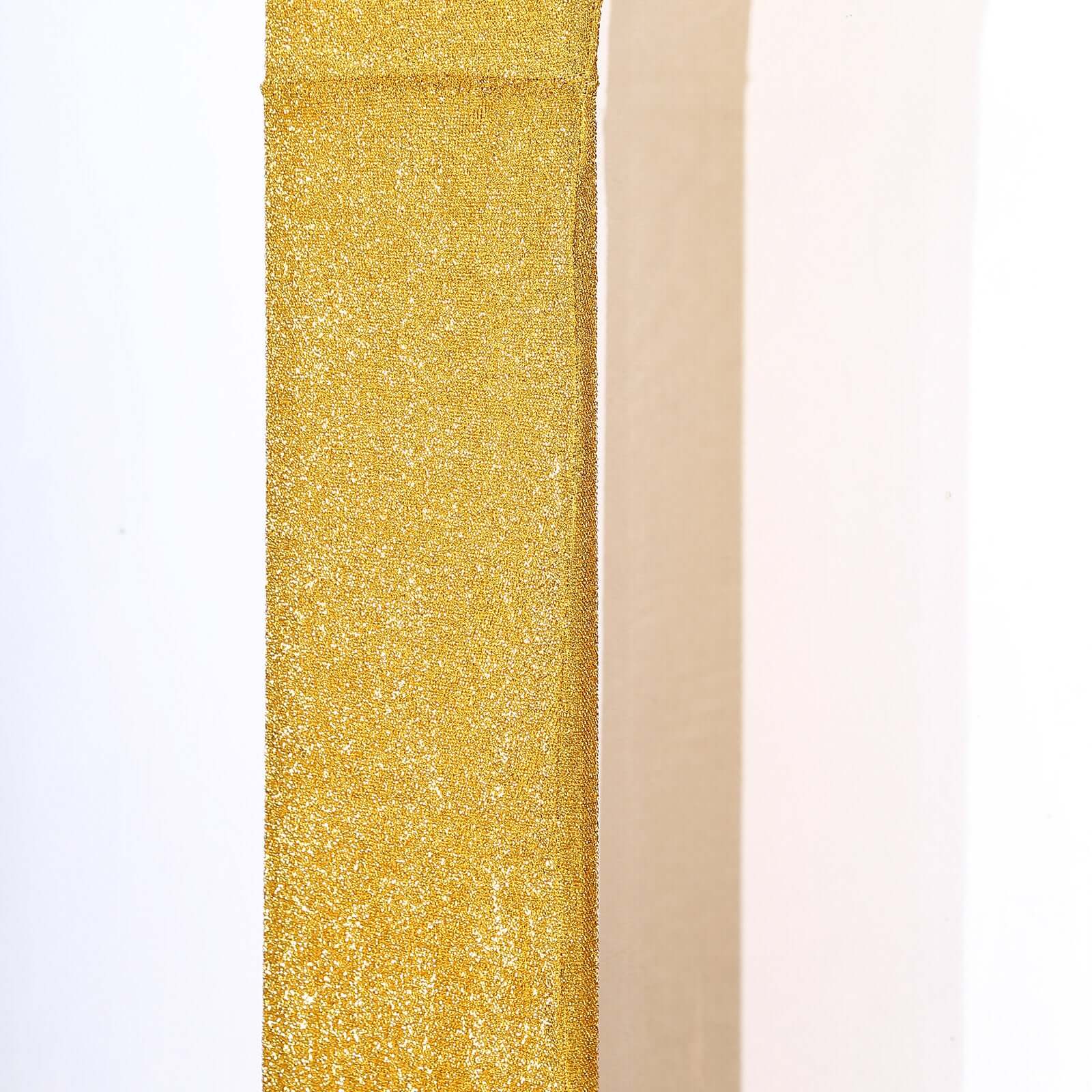 8ft Gold Spandex Fitted U - Shaped Wedding Arch Cover With Shimmer Tinsel Finish, Double - Sided Open Arch Backdrop Slipcover - Bell Racket Store