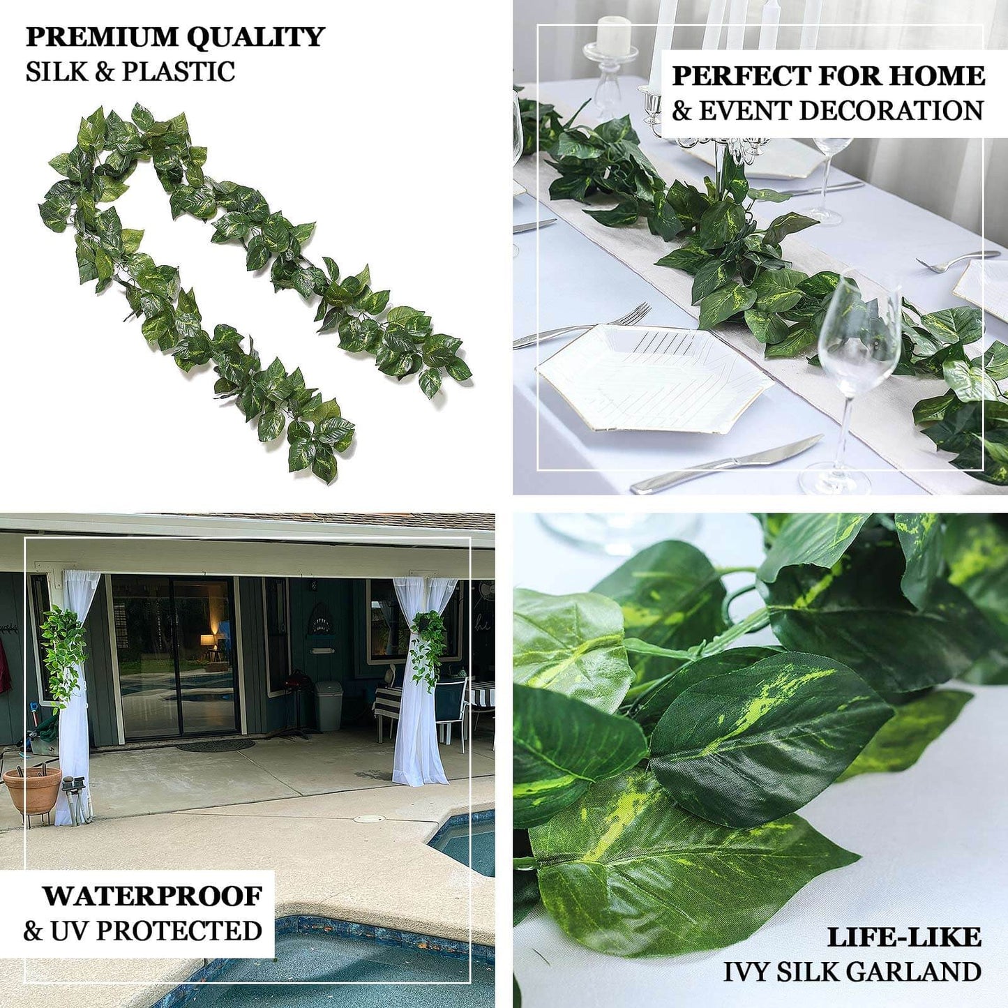 8ft Green UV Protected Artificial Silk Ivy Leaf Garland Vine, Outdoor Indoor - NestOCart