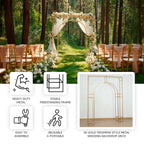 8ft Heavy Duty Gold Metal Rectangular Wedding Arch in Arc de Triomphe Style, 3D Floral Balloon Frame Backdrop Stand - Bell Racket Store