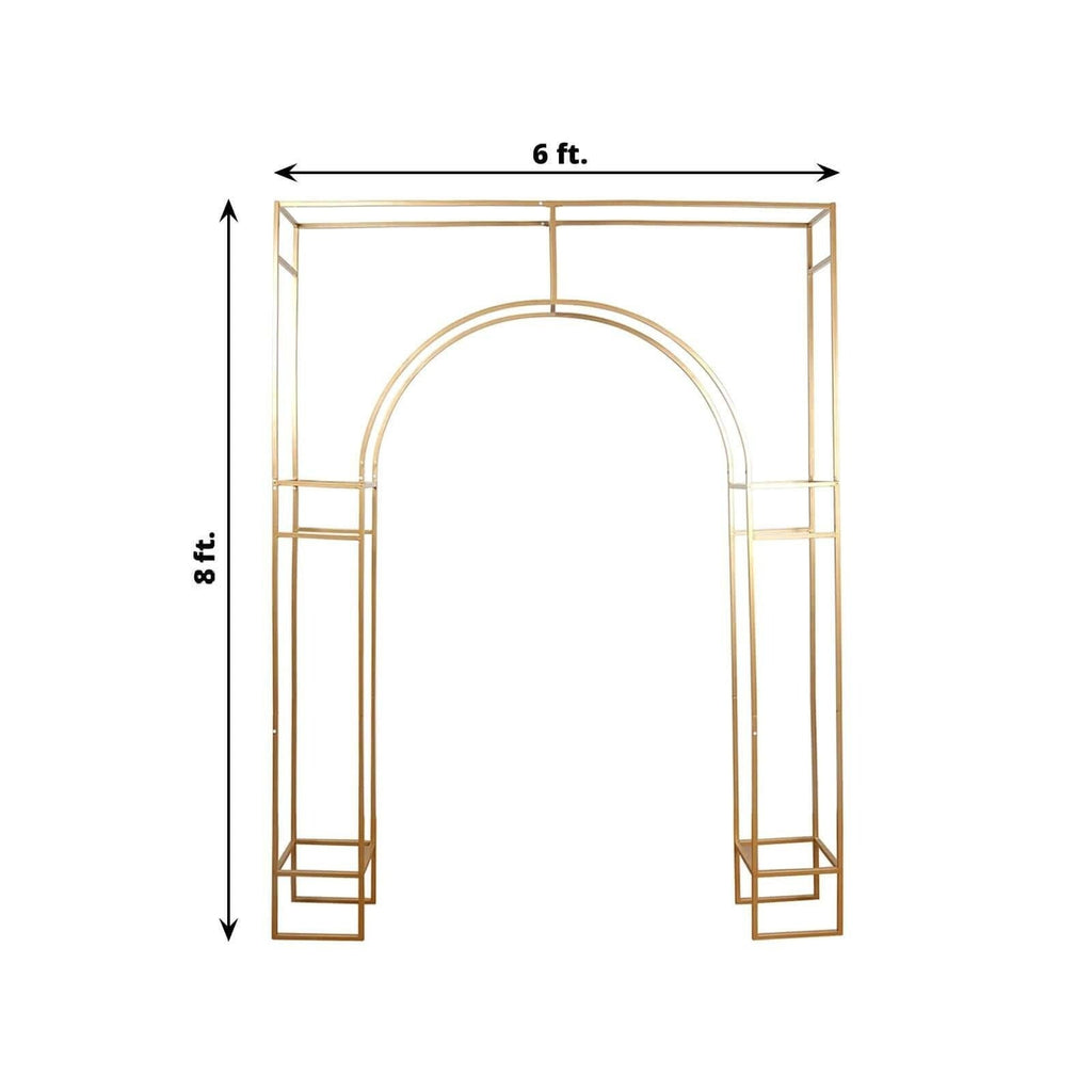 8ft Heavy Duty Gold Metal Rectangular Wedding Arch in Arc de Triomphe Style, 3D Floral Balloon Frame Backdrop Stand - Bell Racket Store