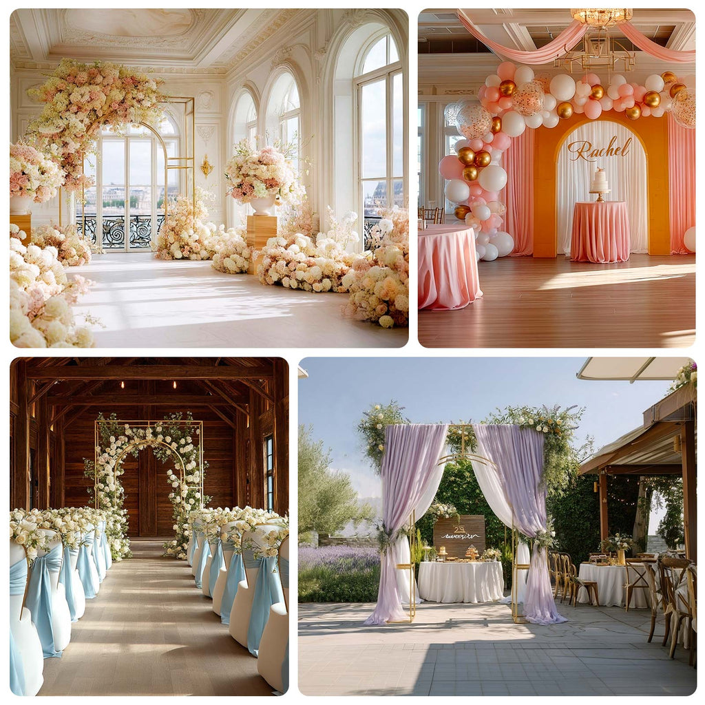 8ft Heavy Duty Gold Metal Rectangular Wedding Arch in Arc de Triomphe Style, 3D Floral Balloon Frame Backdrop Stand - Bell Racket Store