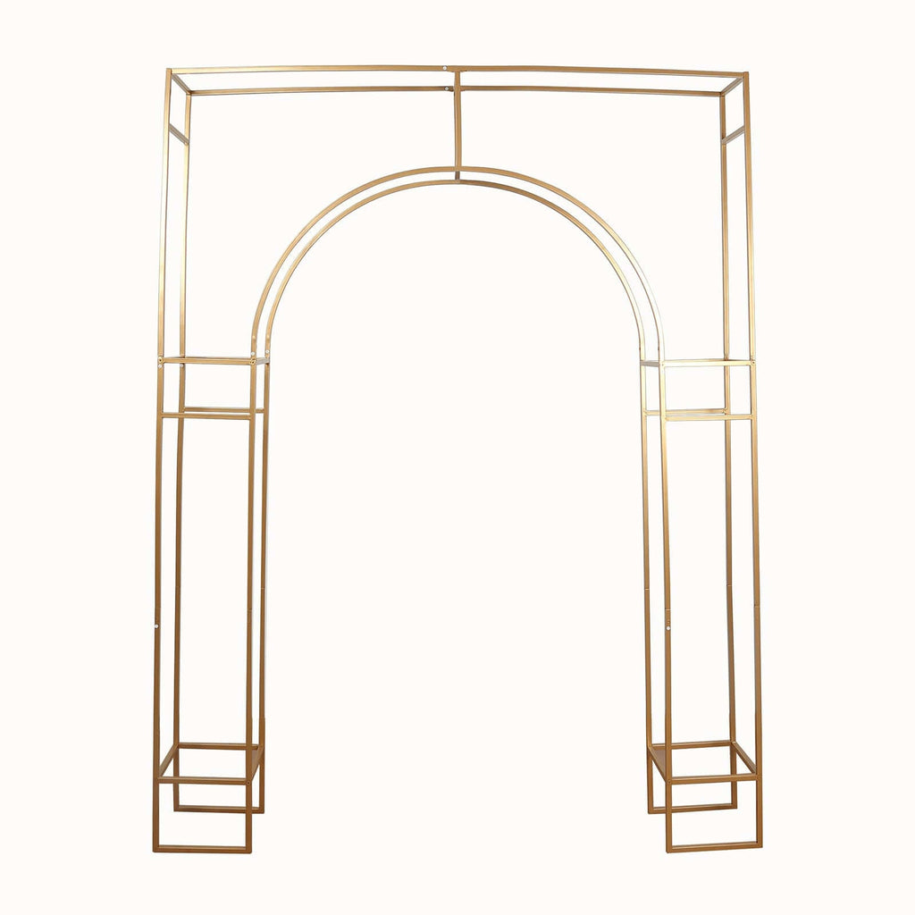 8ft Heavy Duty Gold Metal Rectangular Wedding Arch in Arc de Triomphe Style, 3D Floral Balloon Frame Backdrop Stand - Bell Racket Store