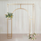 8ft Heavy Duty Gold Metal Rectangular Wedding Arch in Arc de Triomphe Style, 3D Floral Balloon Frame Backdrop Stand - Bell Racket Store