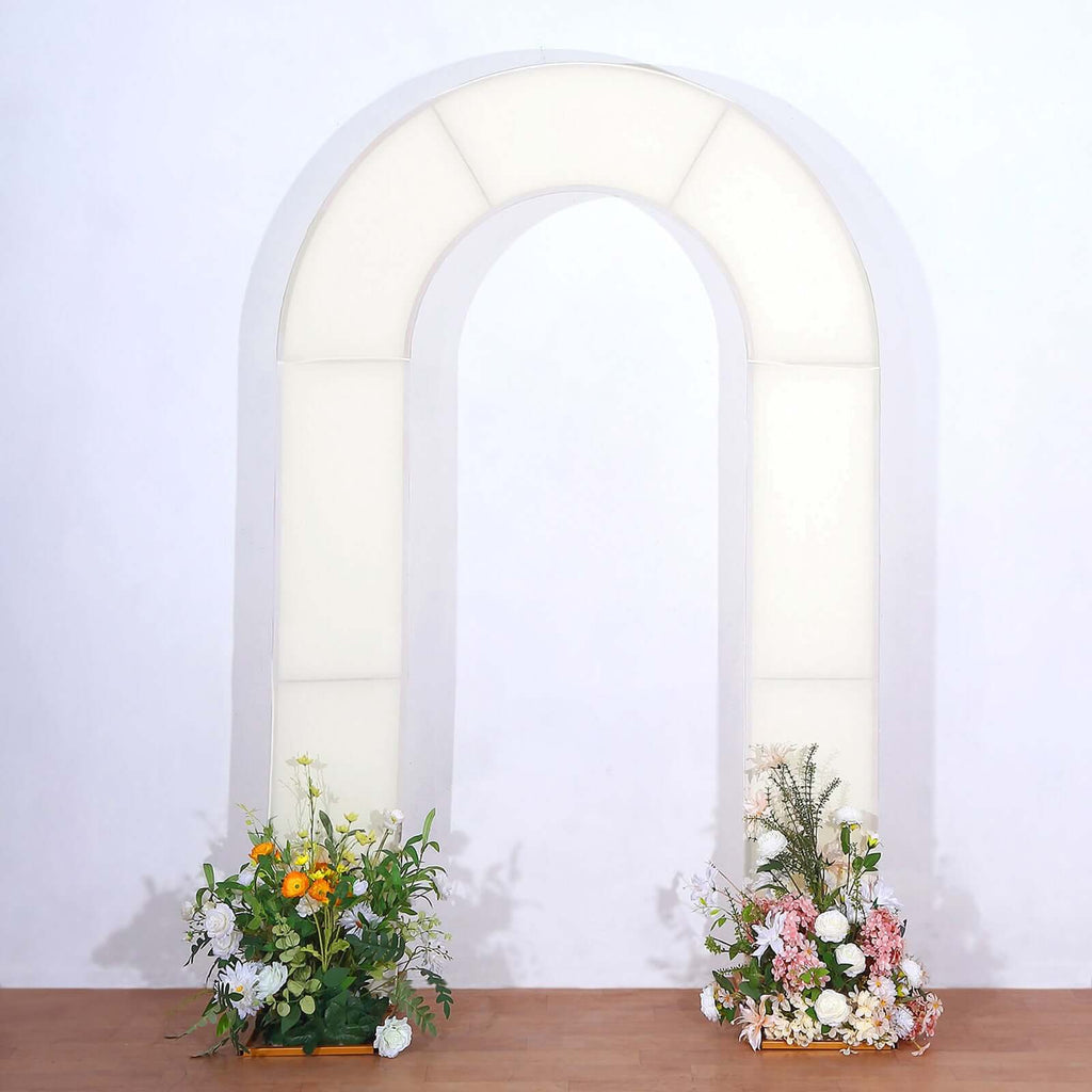 8ft Ivory Spandex Fitted Open Arch Wedding Arch Cover, Double - Sided U - Shaped Backdrop Slipcover - Bell Racket Store