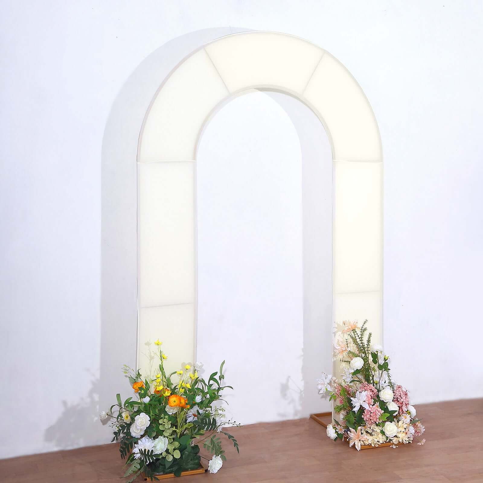 8ft Ivory Spandex Fitted Open Arch Wedding Arch Cover, Double - Sided U - Shaped Backdrop Slipcover - Bell Racket Store