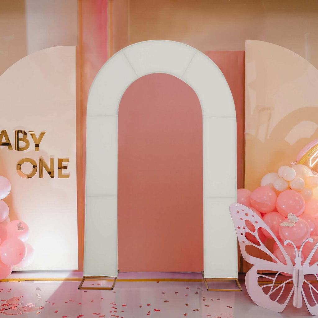 8ft Ivory Spandex Fitted Open Arch Wedding Arch Cover, Double - Sided U - Shaped Backdrop Slipcover - Bell Racket Store