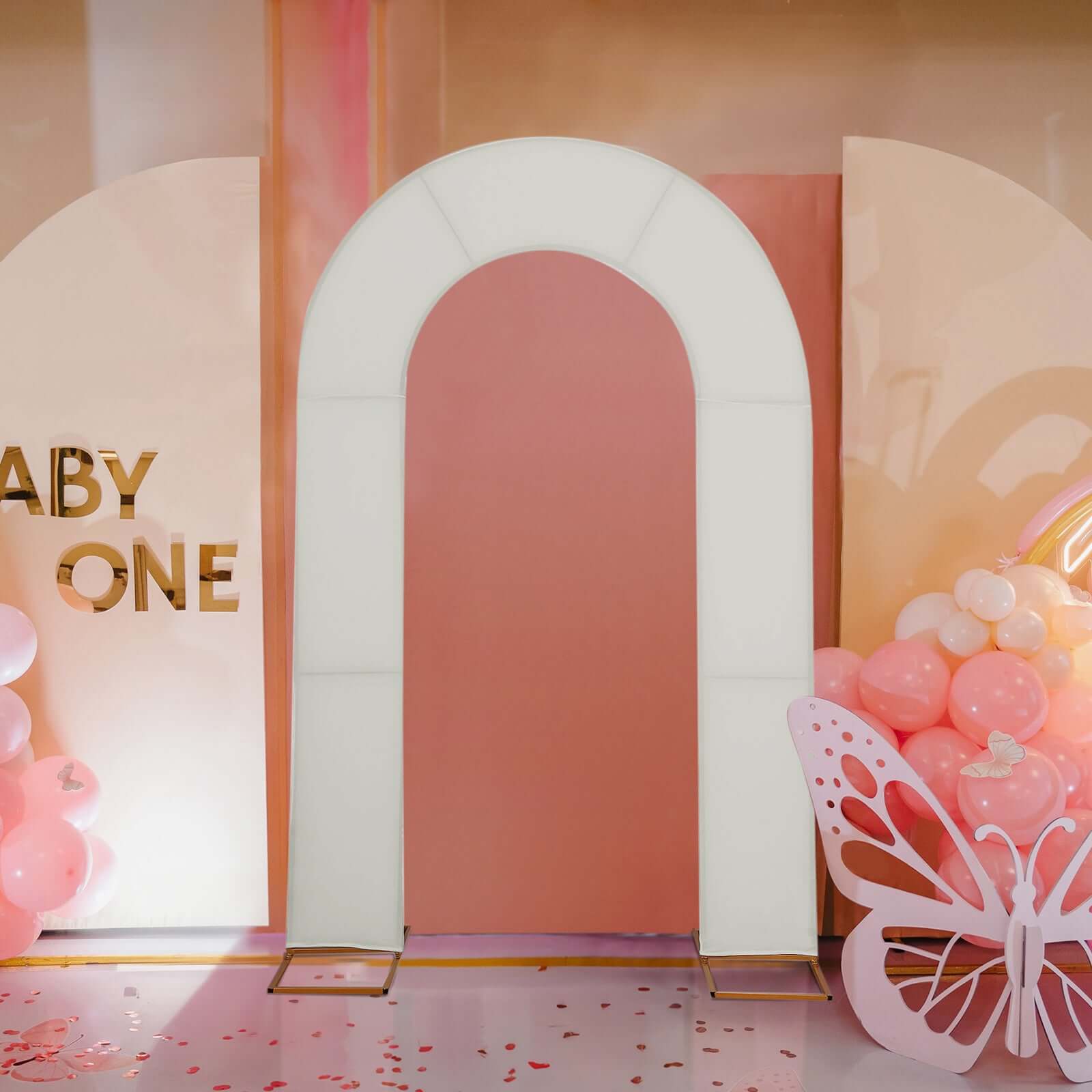 8ft Ivory Spandex Fitted Open Arch Wedding Arch Cover, Double - Sided U - Shaped Backdrop Slipcover - Bell Racket Store