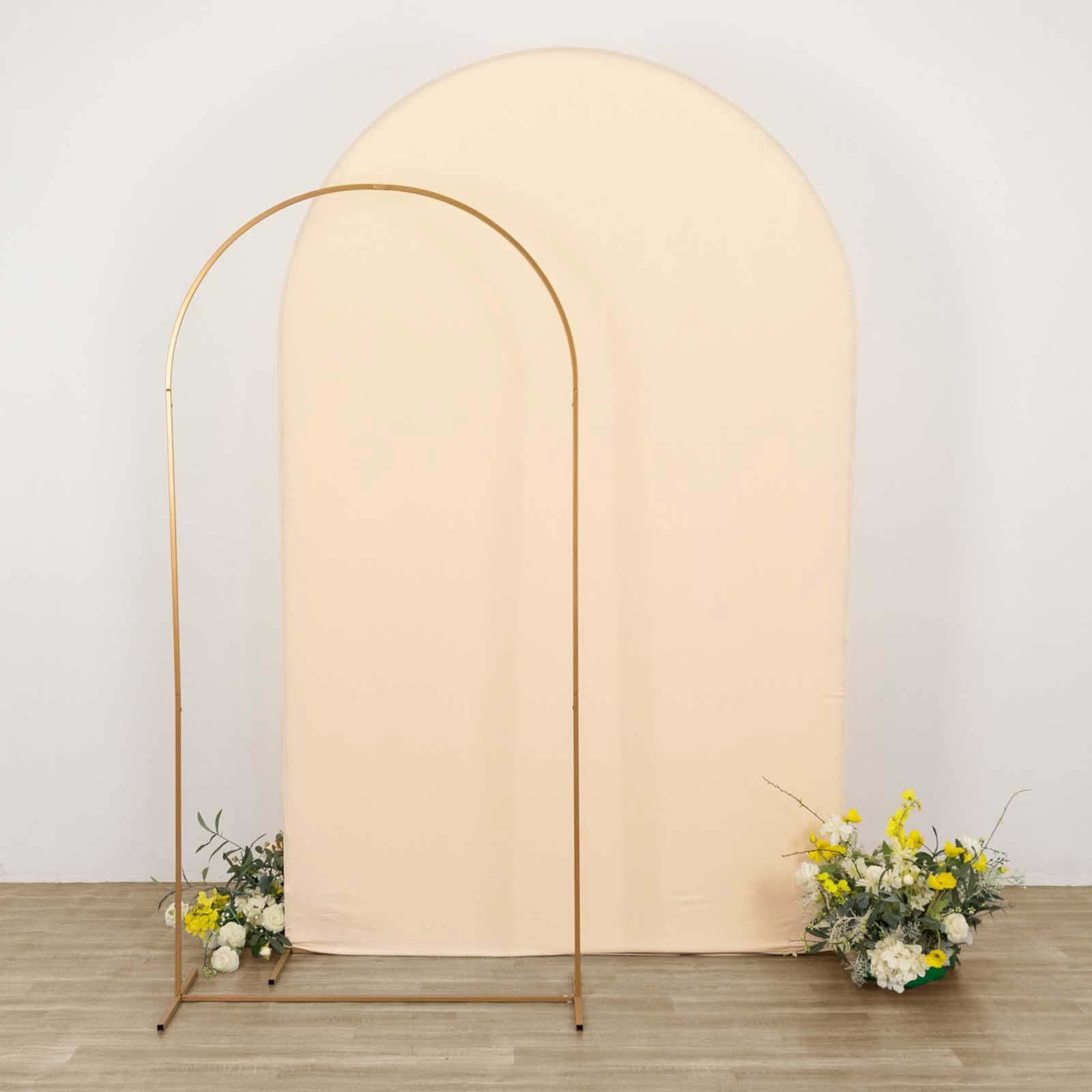 8ft Matte Beige Spandex Fitted Wedding Arch Cover For Round Top Chiara Backdrop Stand - Bell Racket Store
