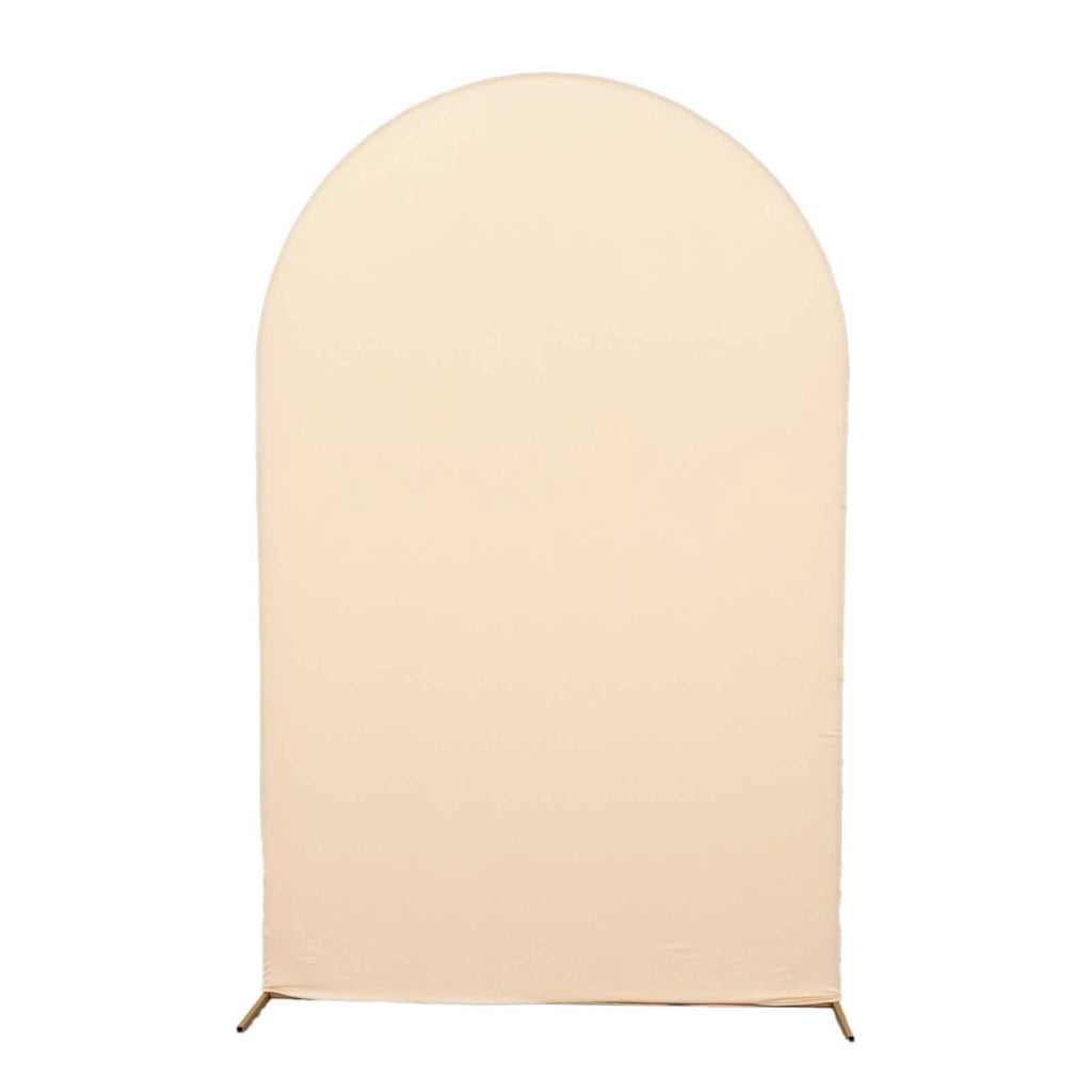 8ft Matte Beige Spandex Fitted Wedding Arch Cover For Round Top Chiara Backdrop Stand - Bell Racket Store