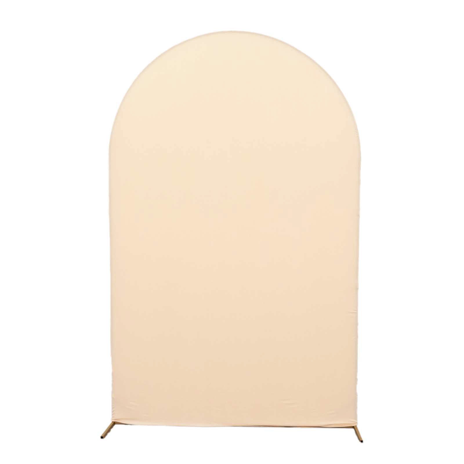 8ft Matte Beige Spandex Fitted Wedding Arch Cover For Round Top Chiara Backdrop Stand - Bell Racket Store