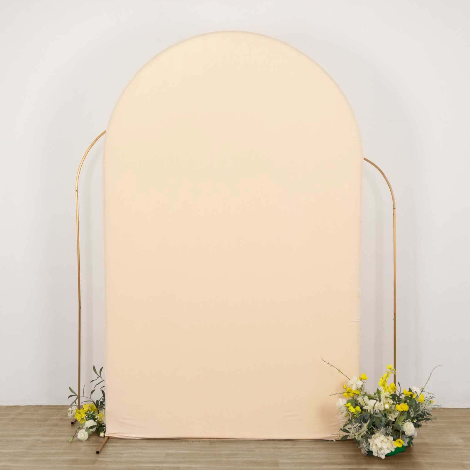 8ft Matte Beige Spandex Fitted Wedding Arch Cover For Round Top Chiara Backdrop Stand - Bell Racket Store