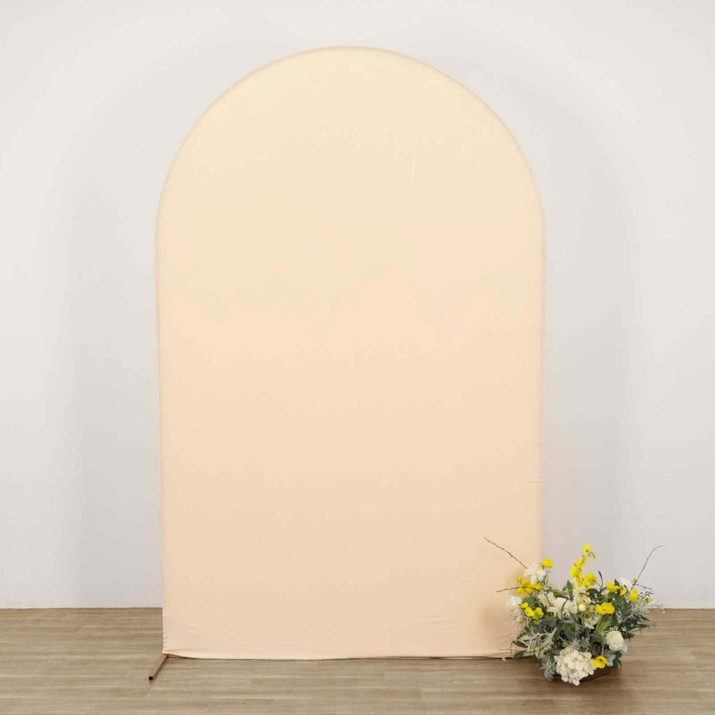 8ft Matte Beige Spandex Fitted Wedding Arch Cover For Round Top Chiara Backdrop Stand - Bell Racket Store