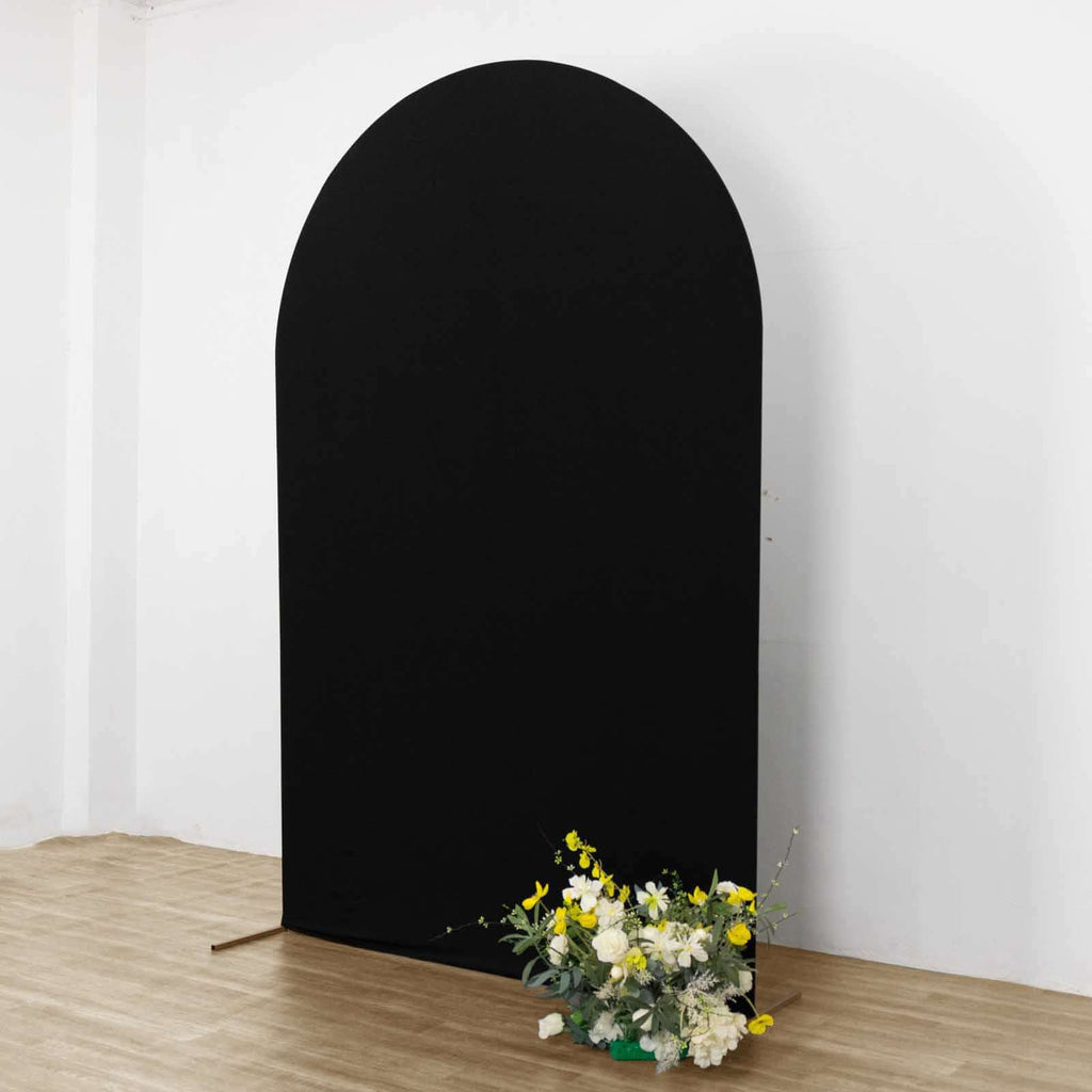 8ft Matte Black Spandex Fitted Wedding Arch Cover For Round Top Chiara Backdrop Stand - Bell Racket Store