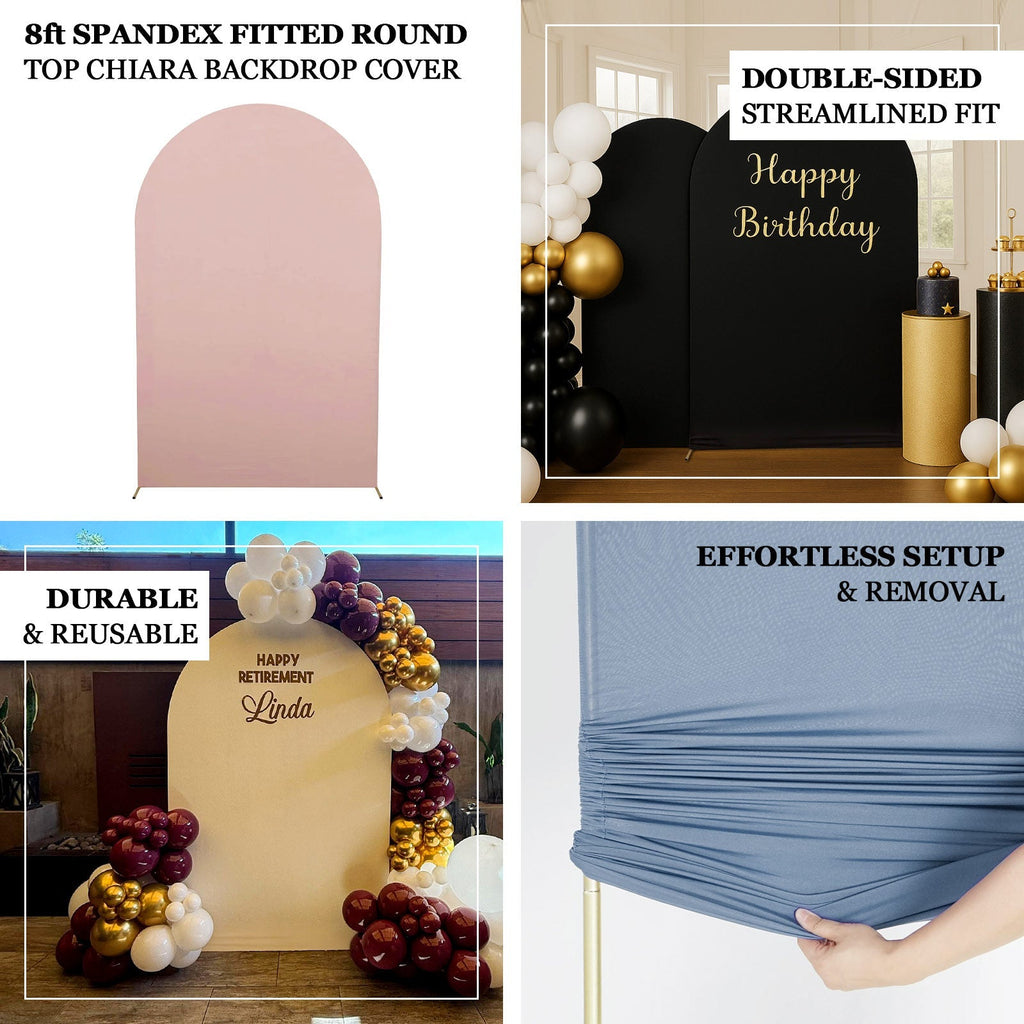 8ft Matte Dusty Blue Spandex Fitted Wedding Arch Cover For Round Top Chiara Backdrop Stand - Bell Racket Store