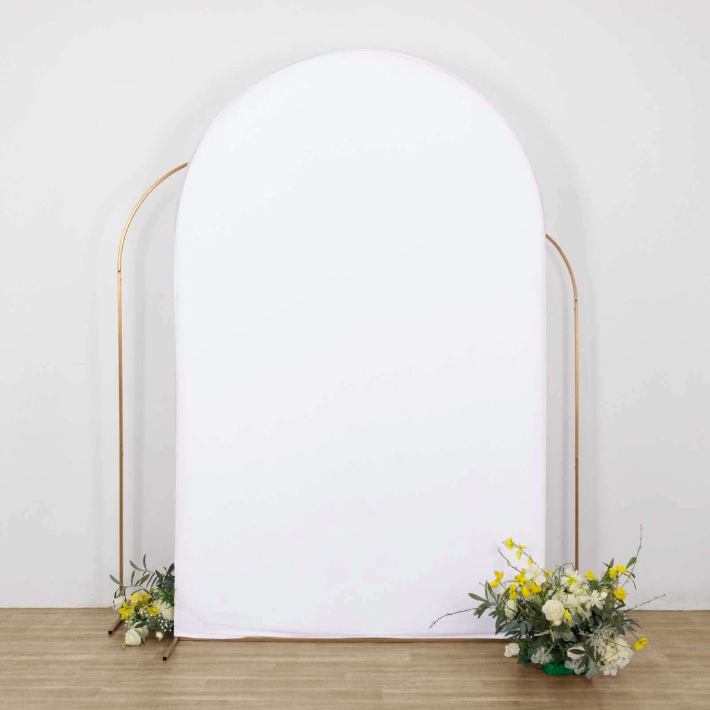 8ft Matte White Spandex Fitted Wedding Arch Cover For Round Top Chiara Backdrop Stand - Bell Racket Store