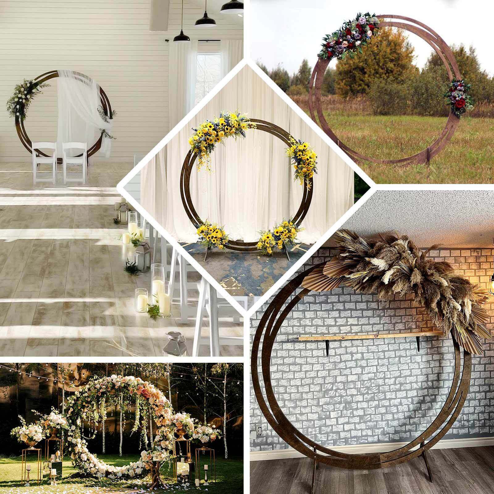 8ft Natural Brown Wood Round Event Party Arbor Backdrop Stand, Rustic DIY Wedding Arch - Bell Racket Store