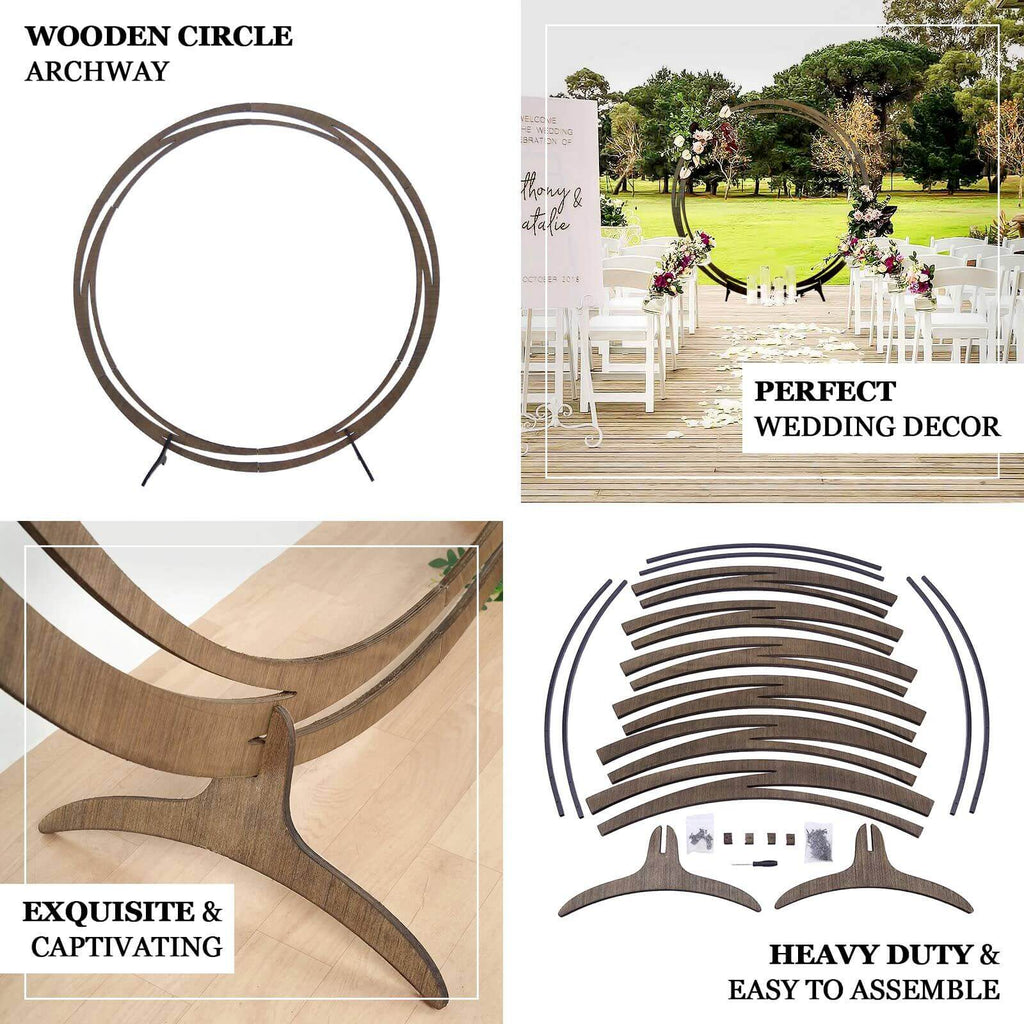 8ft Natural Brown Wood Round Event Party Arbor Backdrop Stand, Rustic DIY Wedding Arch - Bell Racket Store