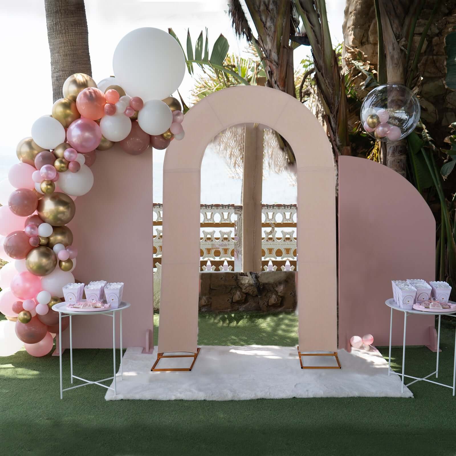 8ft Nude Spandex Fitted Open Arch Wedding Arch Cover, Double - Sided U - Shaped Backdrop Slipcover - Bell Racket Store