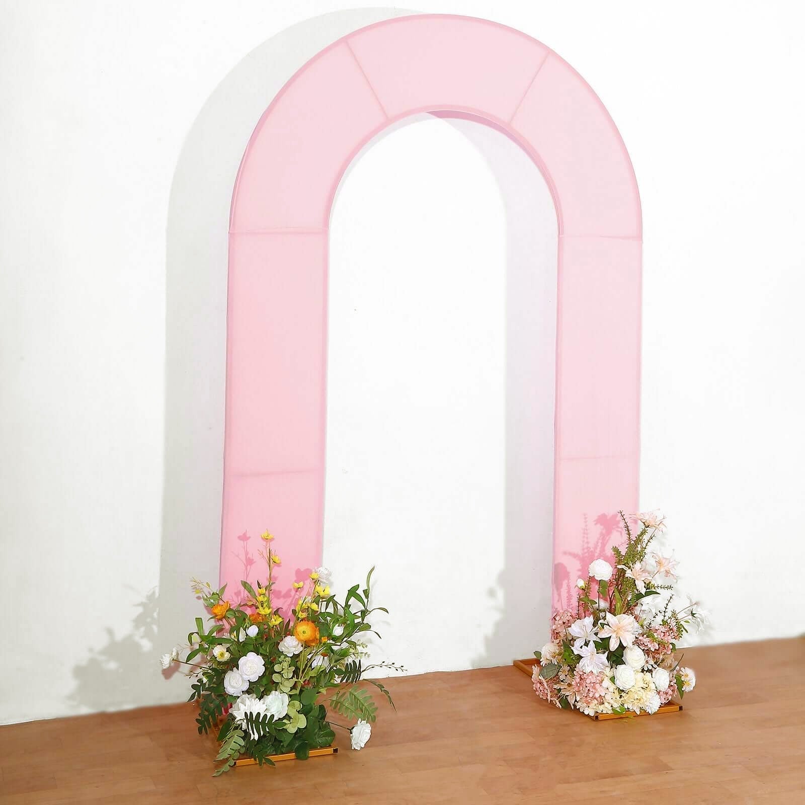 8ft Pink Spandex Fitted Open Arch Wedding Arch Cover, Double - Sided U - Shaped Backdrop Slipcover - Bell Racket Store