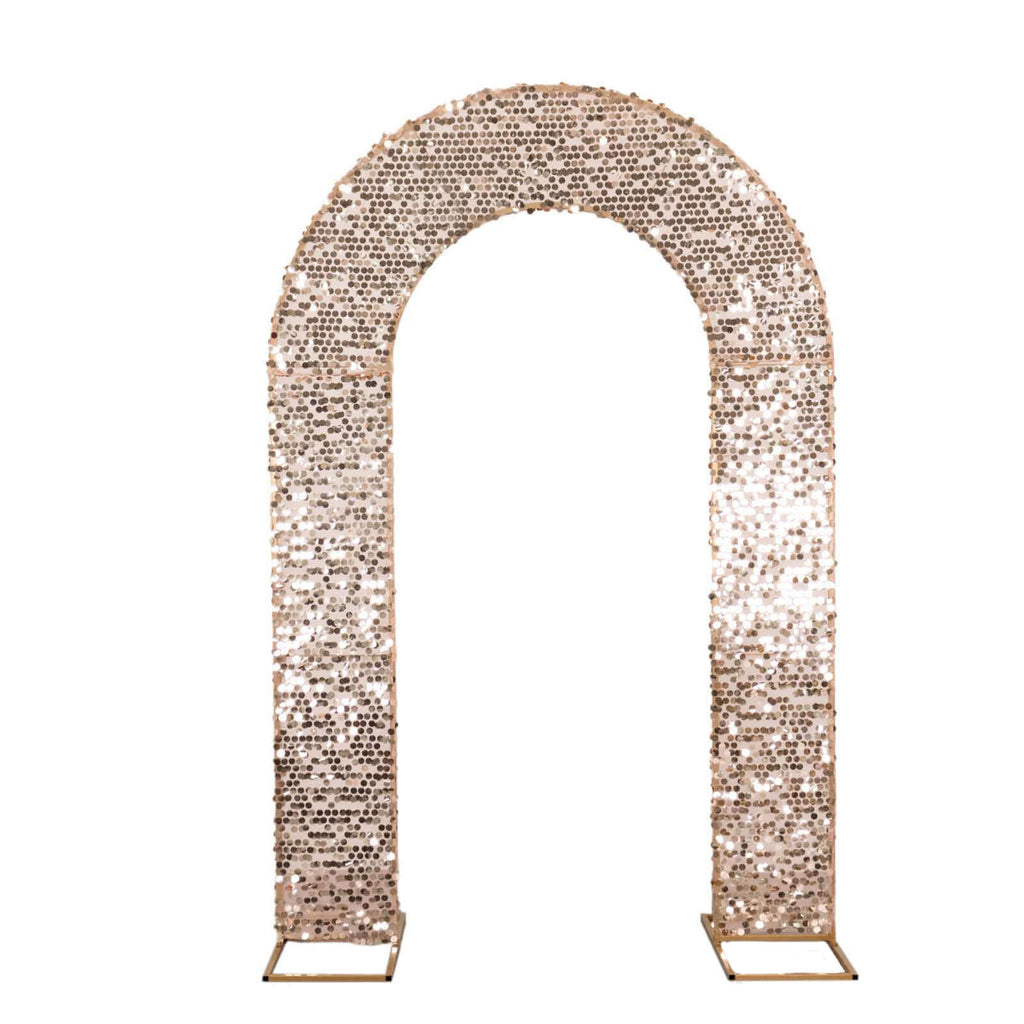8ft Rose Gold Big Payette Sequin Open Arch Wedding Arch Cover, Sparkly U - Shaped Fitted Backdrop Slipcover - Bell Racket Store