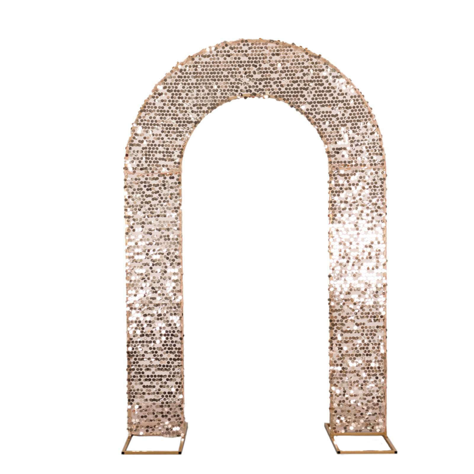 8ft Rose Gold Big Payette Sequin Open Arch Wedding Arch Cover, Sparkly U - Shaped Fitted Backdrop Slipcover - Bell Racket Store