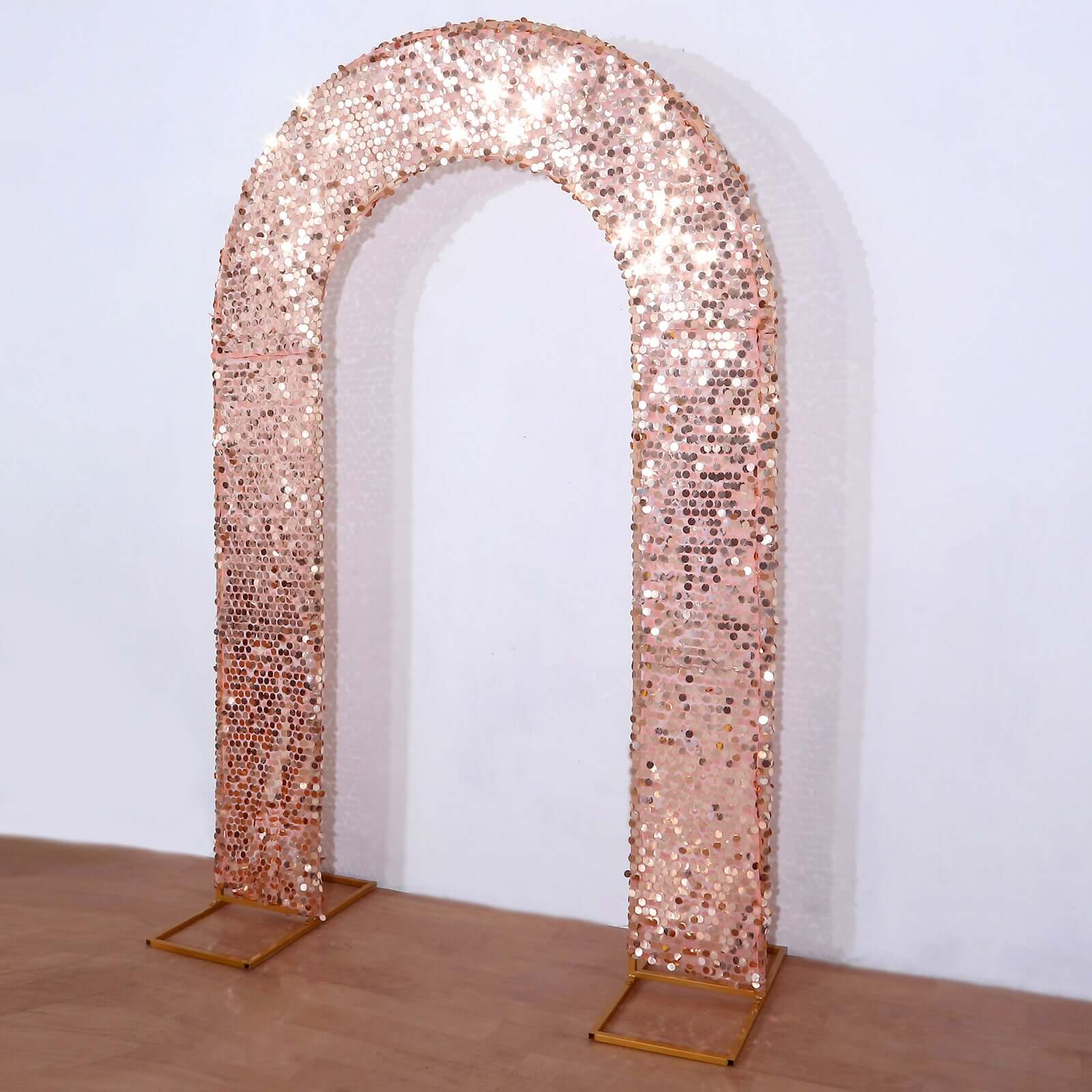 8ft Rose Gold Double Sided Big Payette Sequin Open Arch Wedding Arch Cover, U - Shaped Fitted Wedding Backdrop Slipcover - Bell Racket Store