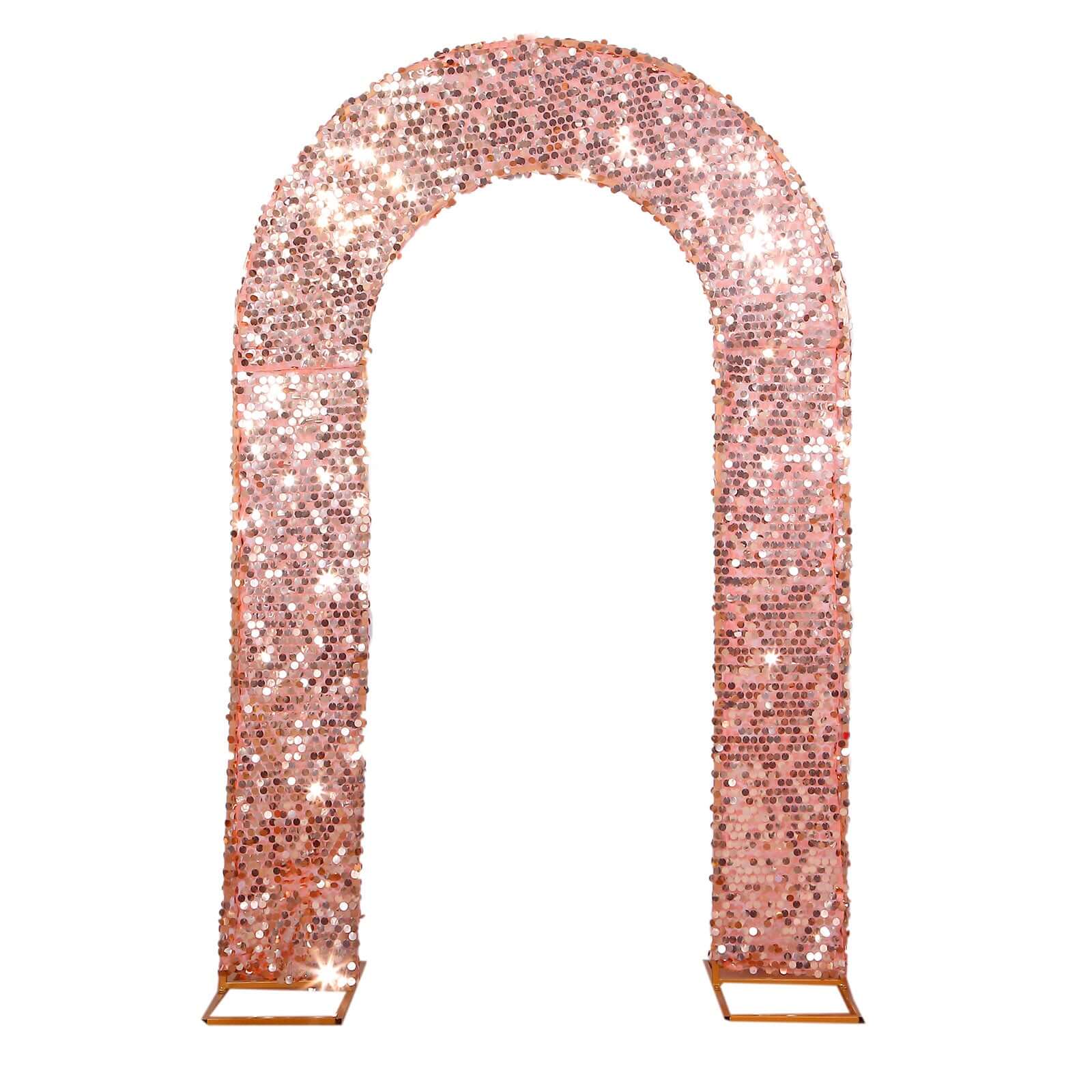 8ft Rose Gold Double Sided Big Payette Sequin Open Arch Wedding Arch Cover, U - Shaped Fitted Wedding Backdrop Slipcover - Bell Racket Store
