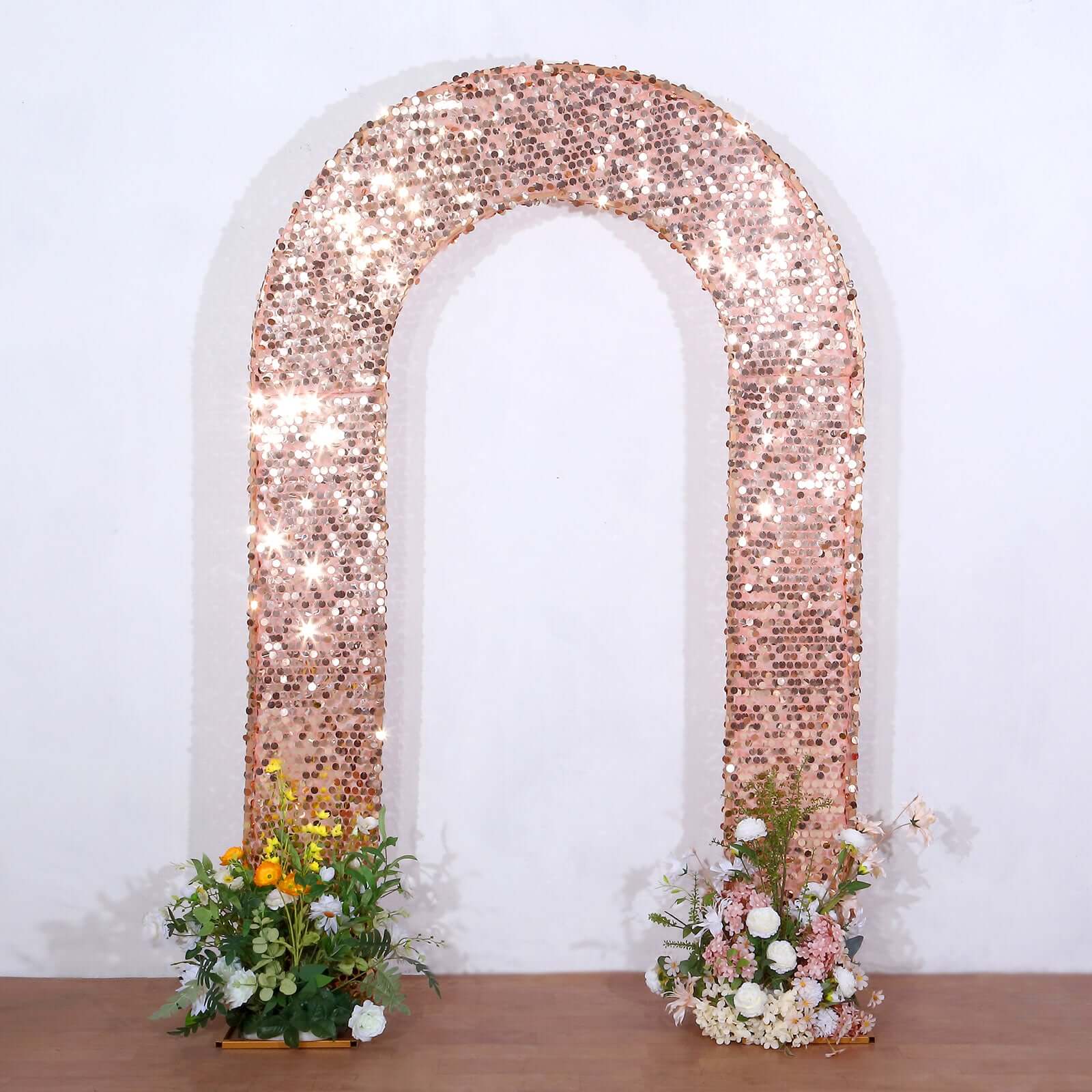 8ft Rose Gold Double Sided Big Payette Sequin Open Arch Wedding Arch Cover, U - Shaped Fitted Wedding Backdrop Slipcover - Bell Racket Store