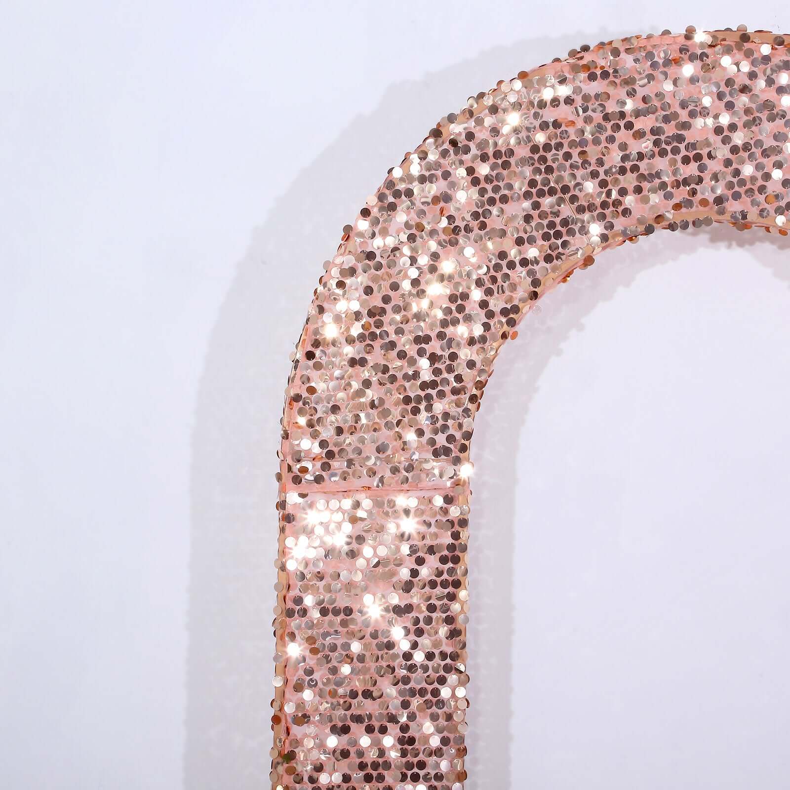 8ft Rose Gold Double Sided Big Payette Sequin Open Arch Wedding Arch Cover, U - Shaped Fitted Wedding Backdrop Slipcover - Bell Racket Store