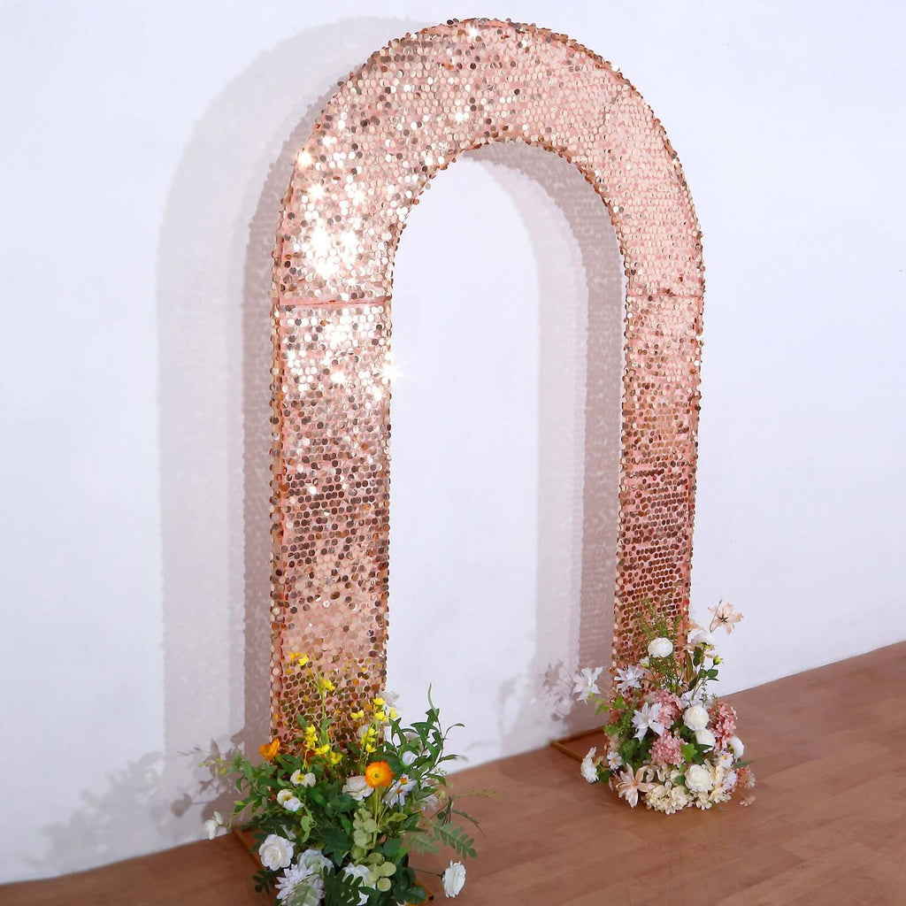 8ft Rose Gold Double Sided Big Payette Sequin Open Arch Wedding Arch Cover, U - Shaped Fitted Wedding Backdrop Slipcover - Bell Racket Store